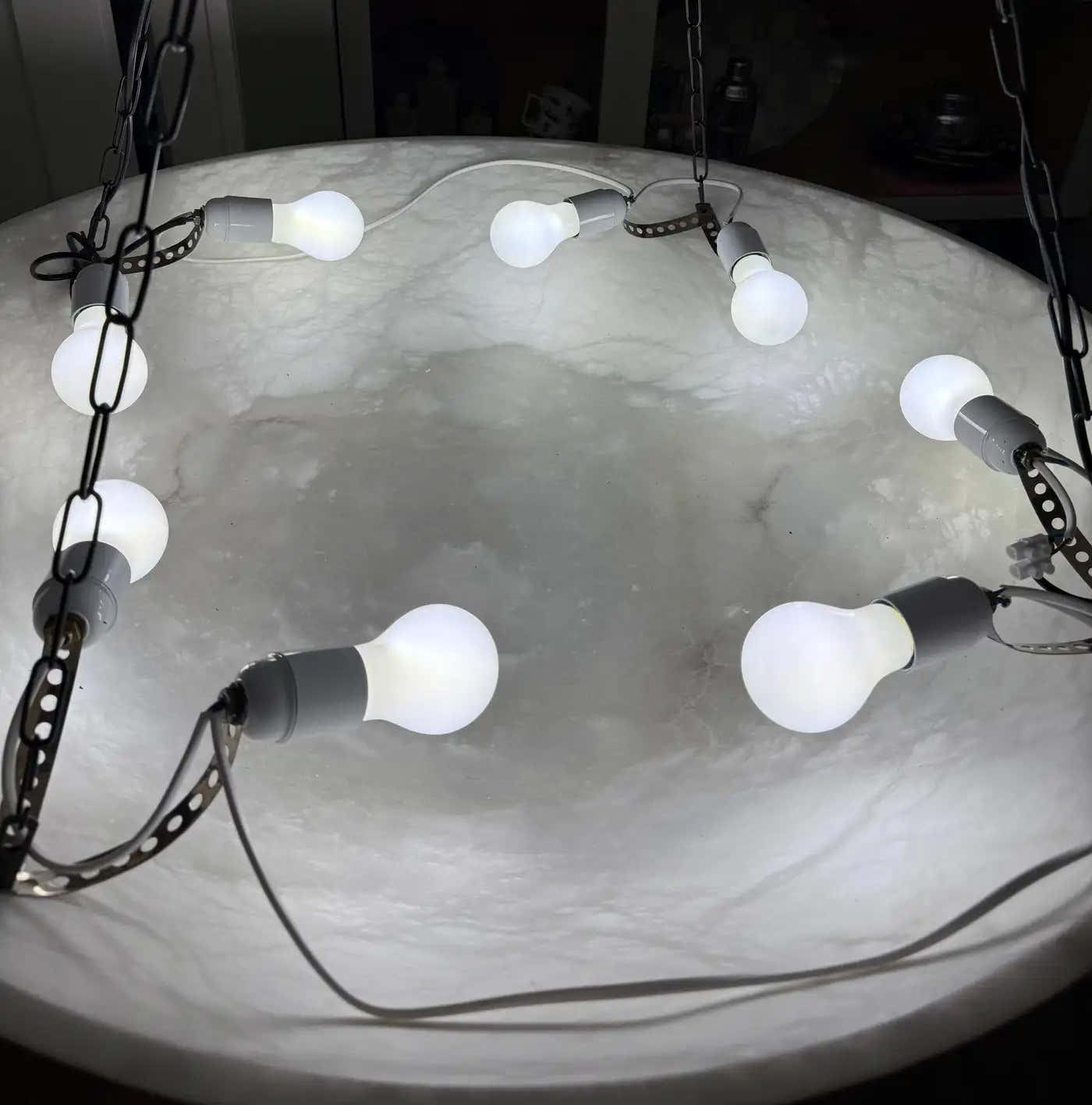 Enormous 36 Ø Flush Mount / Pendant with Stunning Full Moon-Like Alabaster Shade