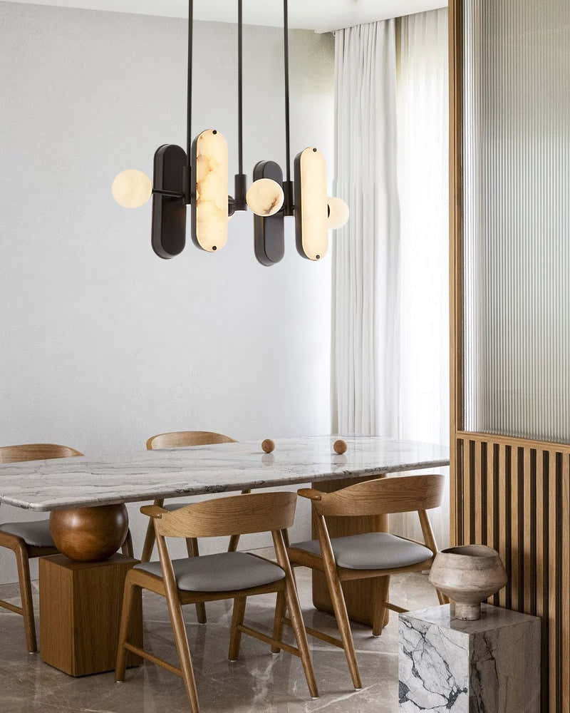 8-Light LED Linear Pendant Lighting in White Alabaster