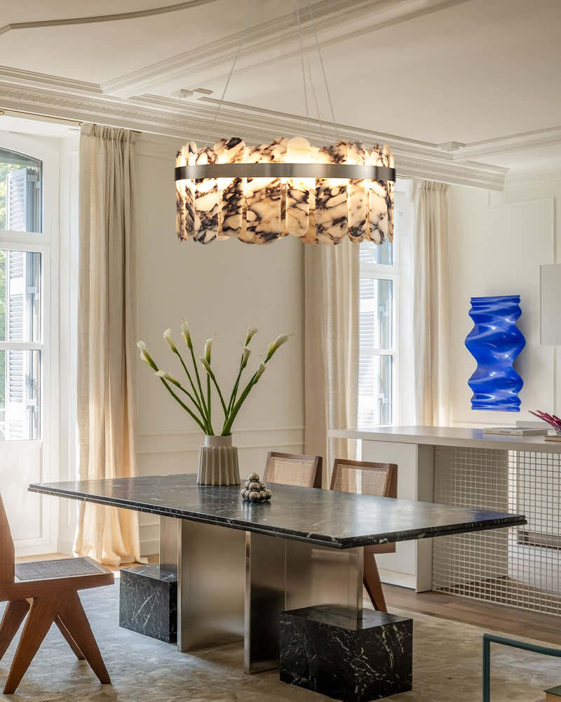 Modern LED Marble Round Chandelier 24" 32"