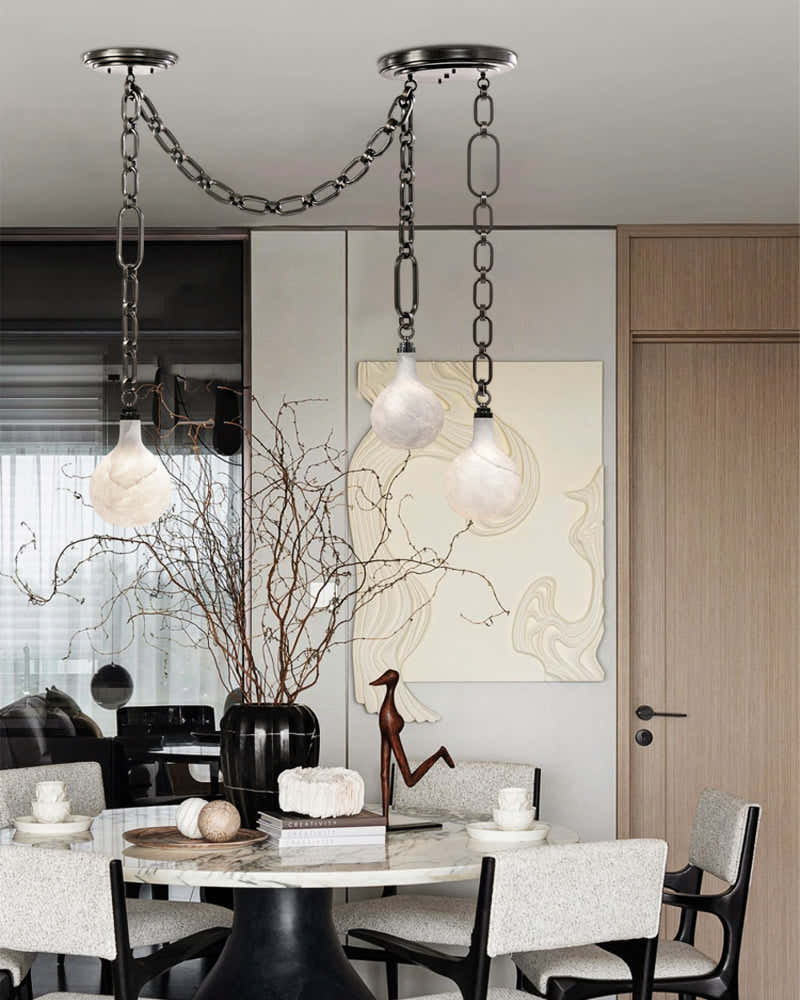 Cluster White Alabaster Globe Pendant Light with adjustable chain