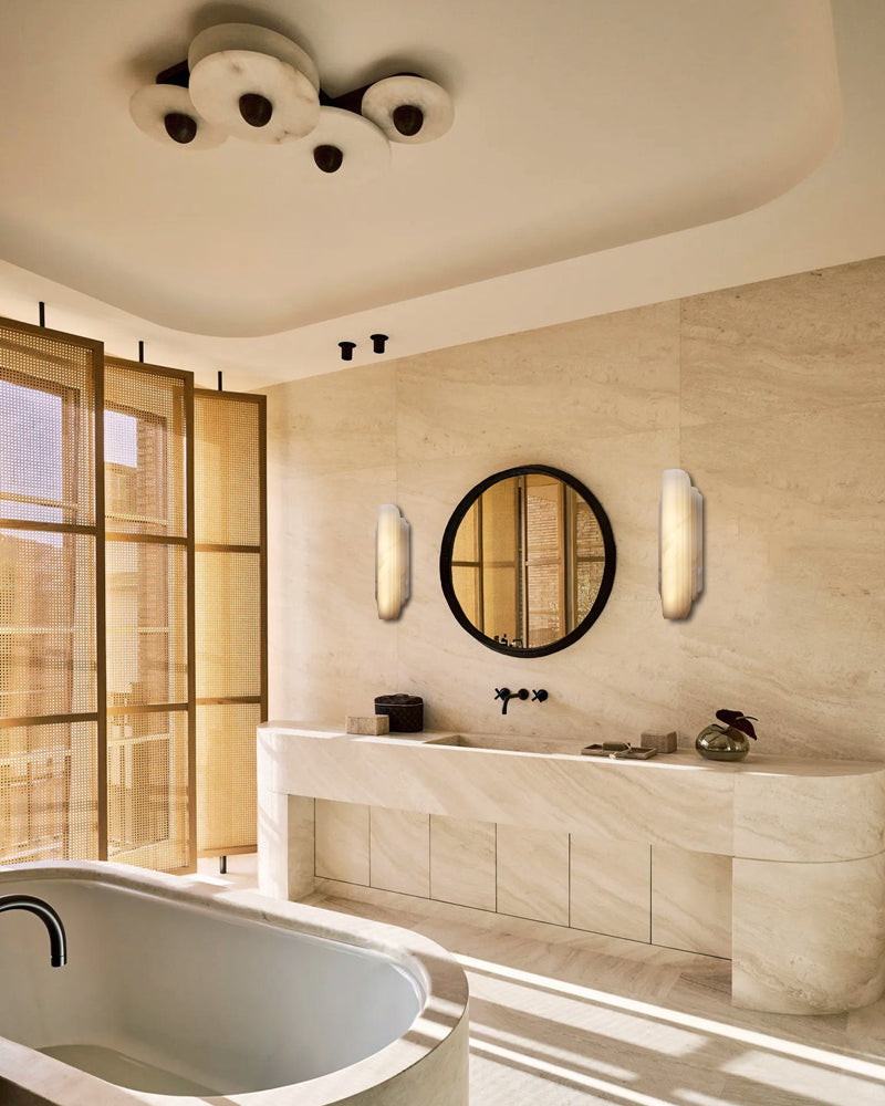 Vanity light fixtures Estelle Alabaster Hillside Flush Mounted Wall Sconces Height 20" 30"