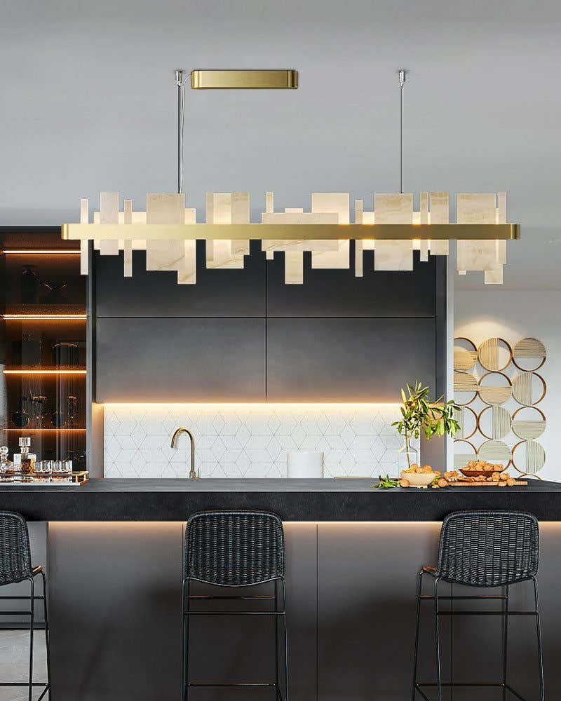 Long Cord Alabaster Ceiling Pendant Light Brushed Gold