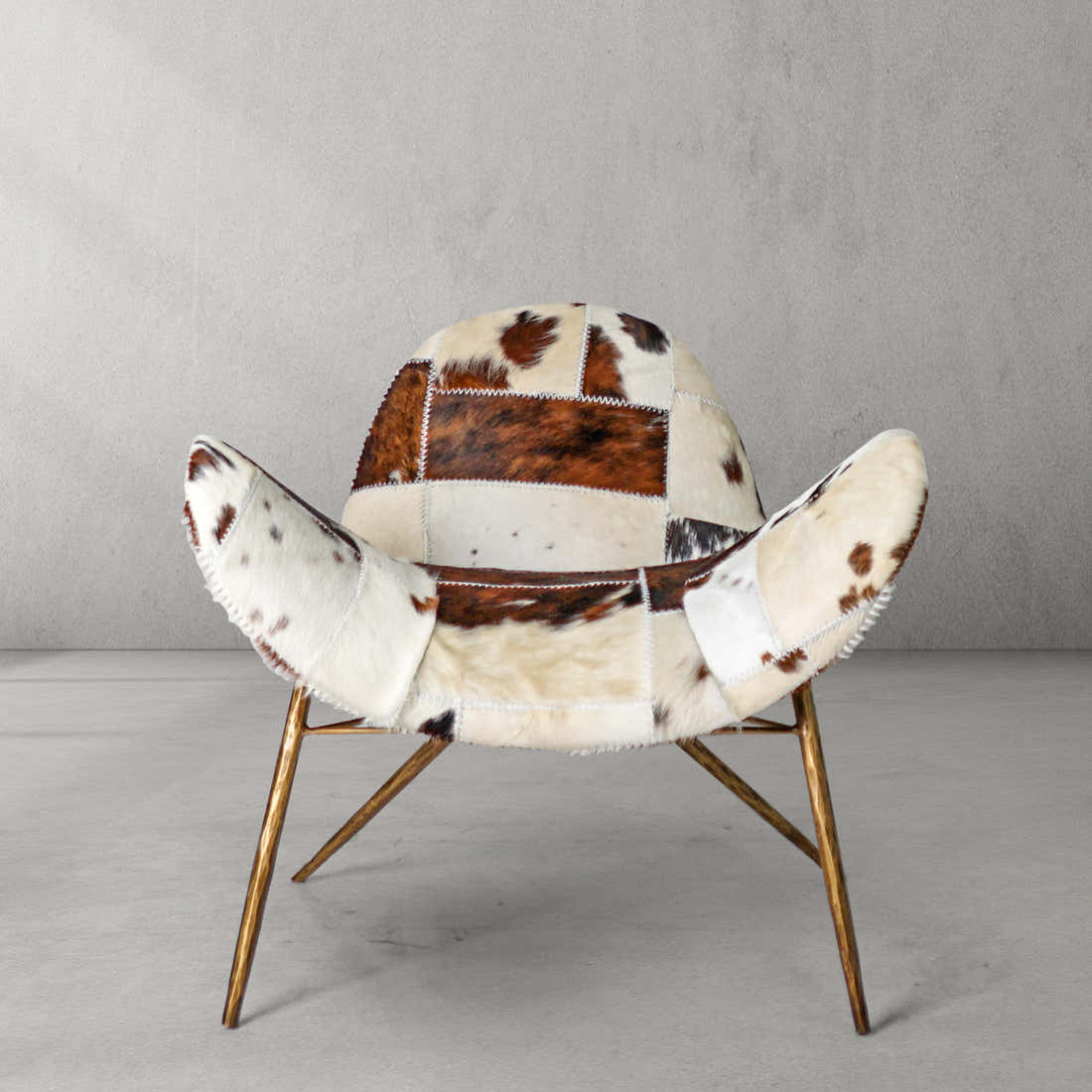 Hand-Forged Metal Milk Coffee Fur Lounge Chair