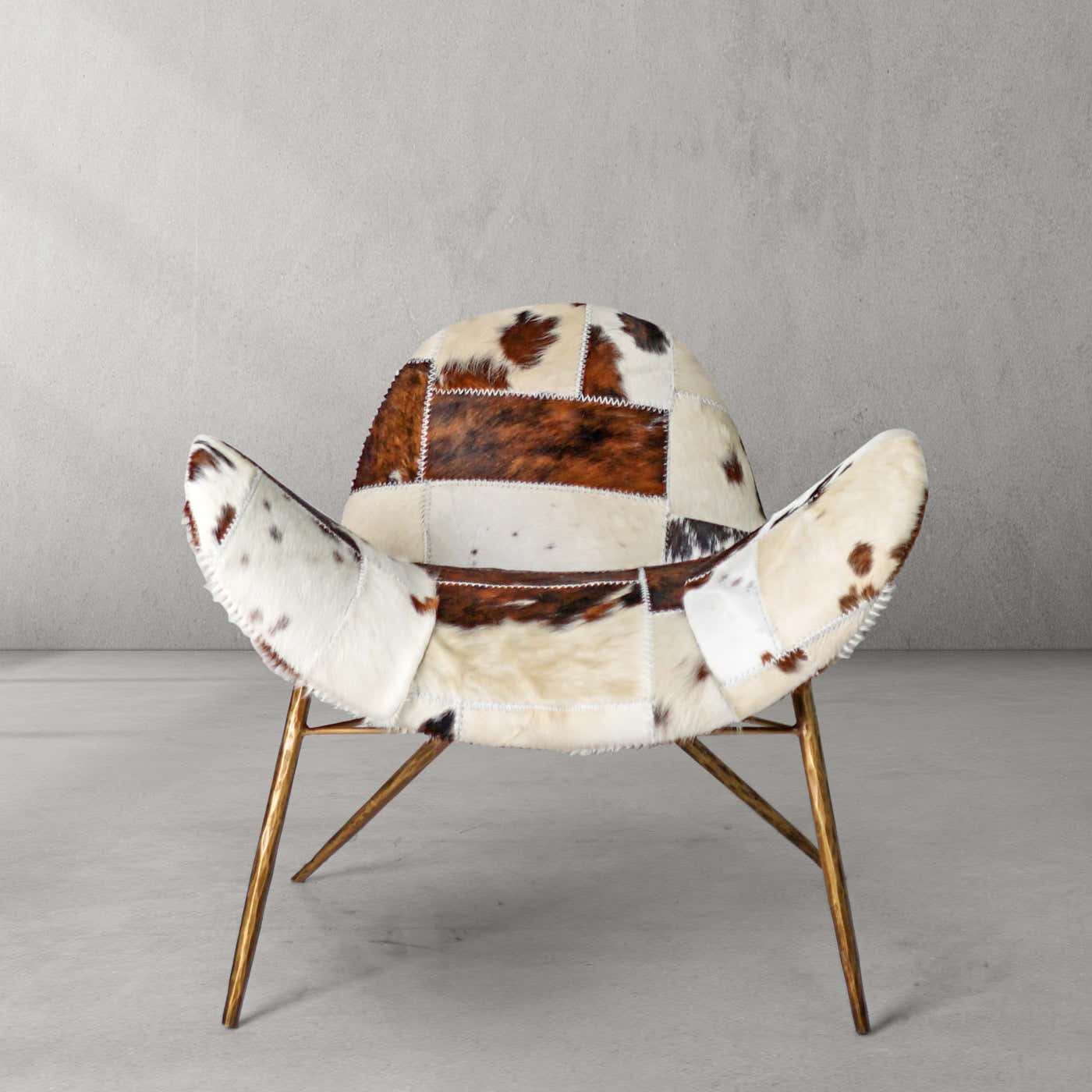 Hand-Forged Metal Milk Coffee Fur Lounge Chair