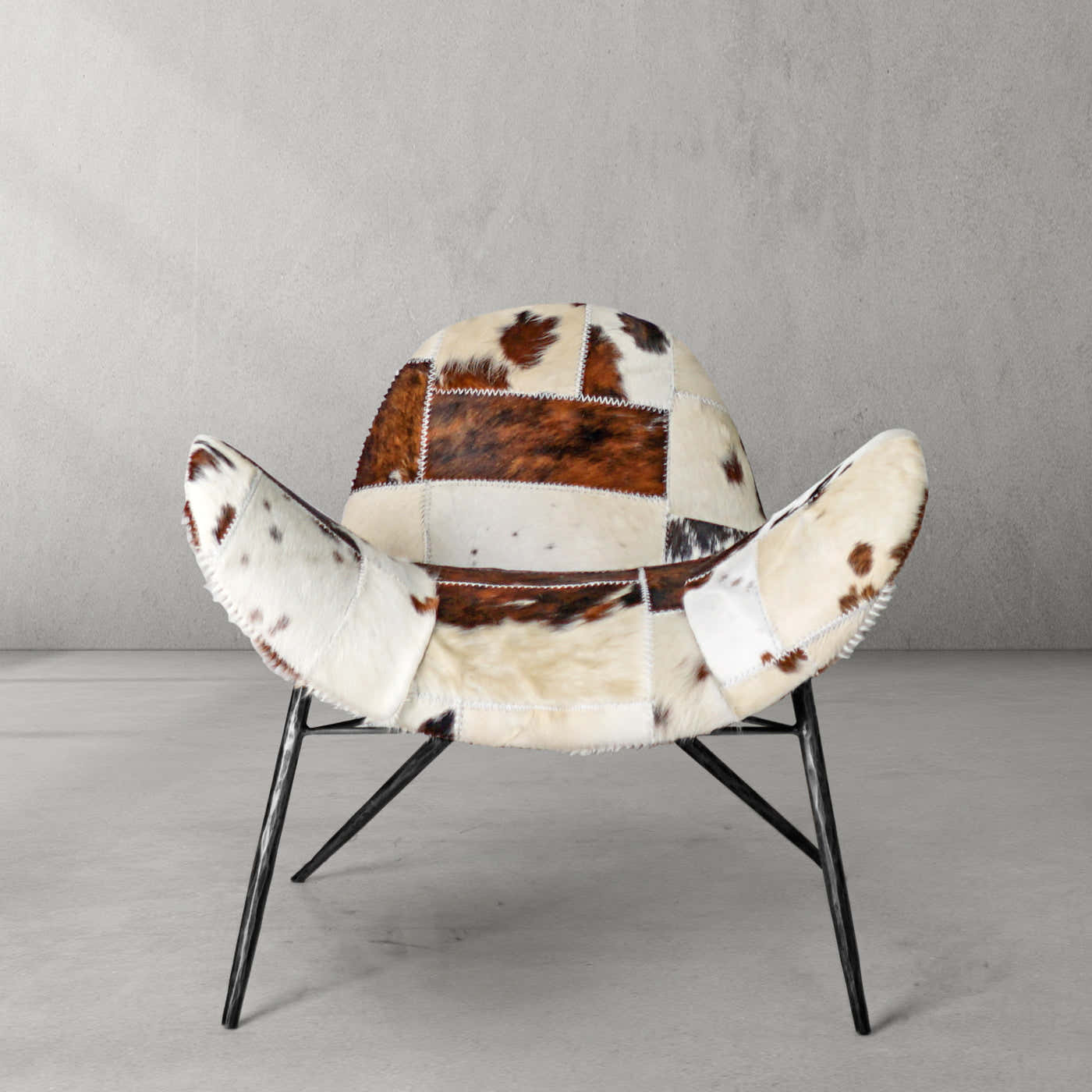 Hand-Forged Metal Milk Coffee Fur Lounge Chair