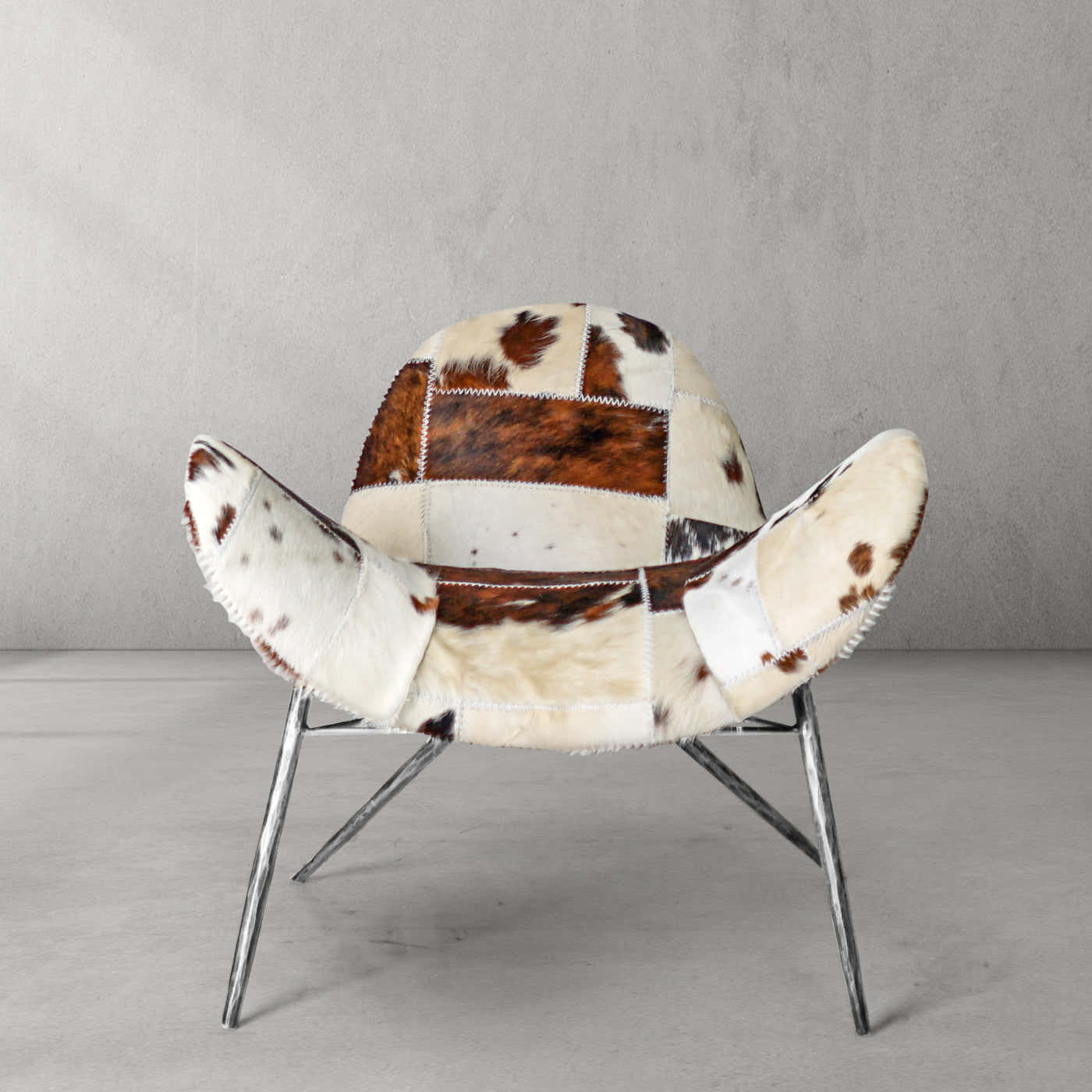 Hand-Forged Metal Milk Coffee Fur Lounge Chair