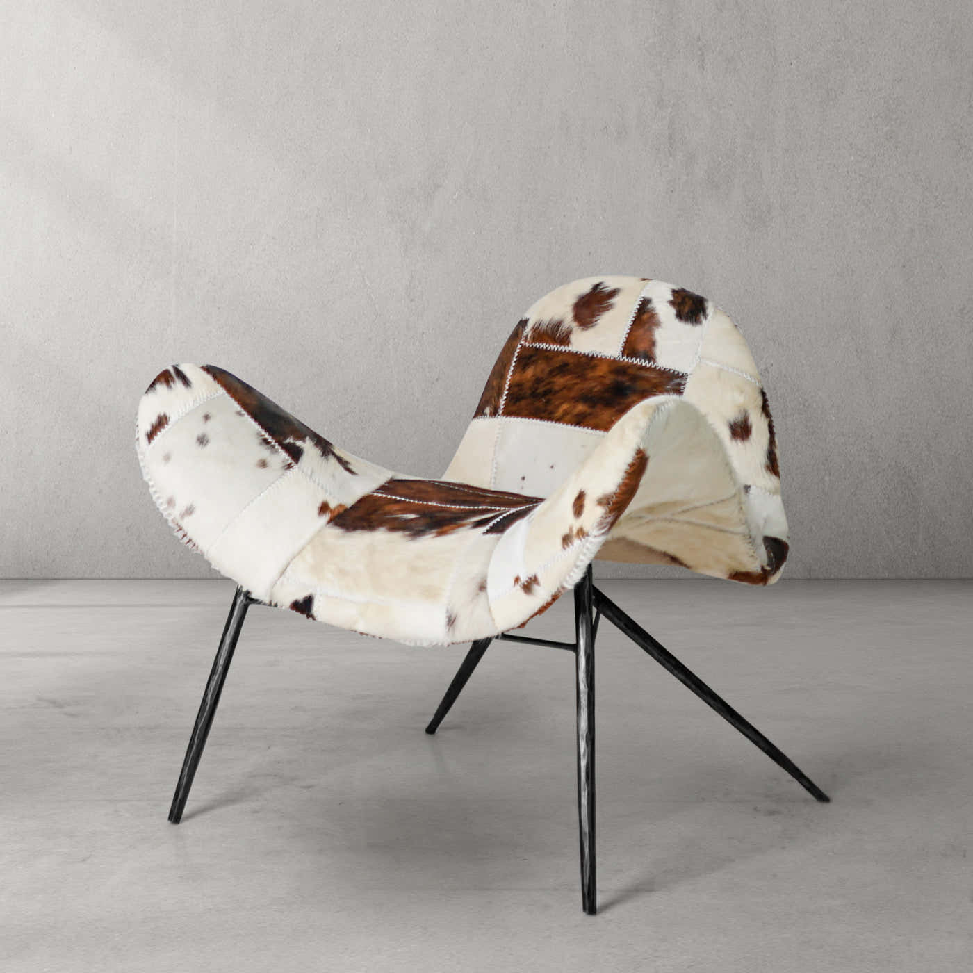 Hand-Forged Metal Milk Coffee Fur Lounge Chair