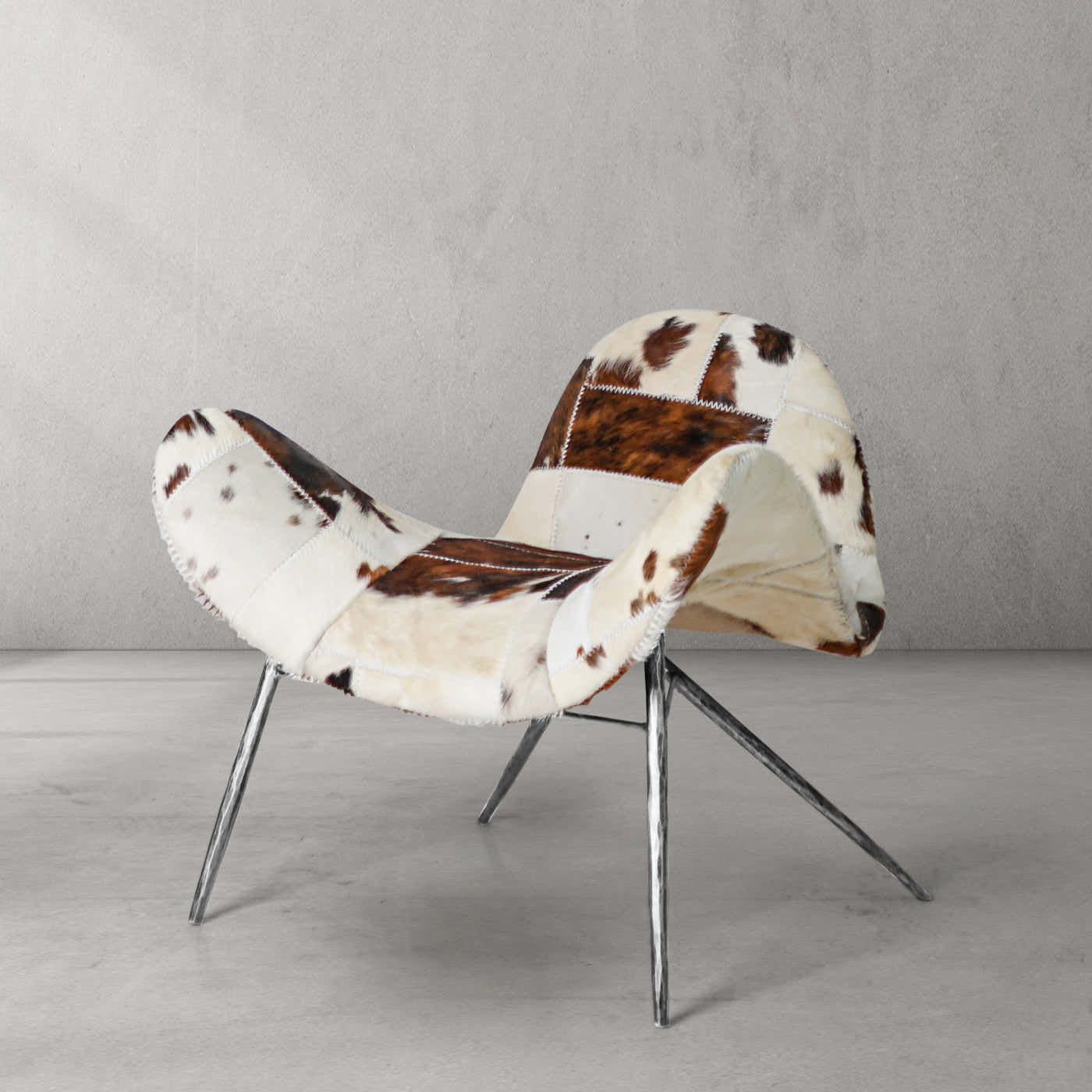 Hand-Forged Metal Milk Coffee Fur Lounge Chair