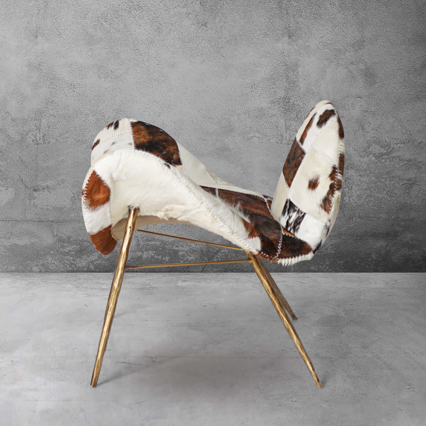 Hand-Forged Metal Milk Coffee Fur Lounge Chair