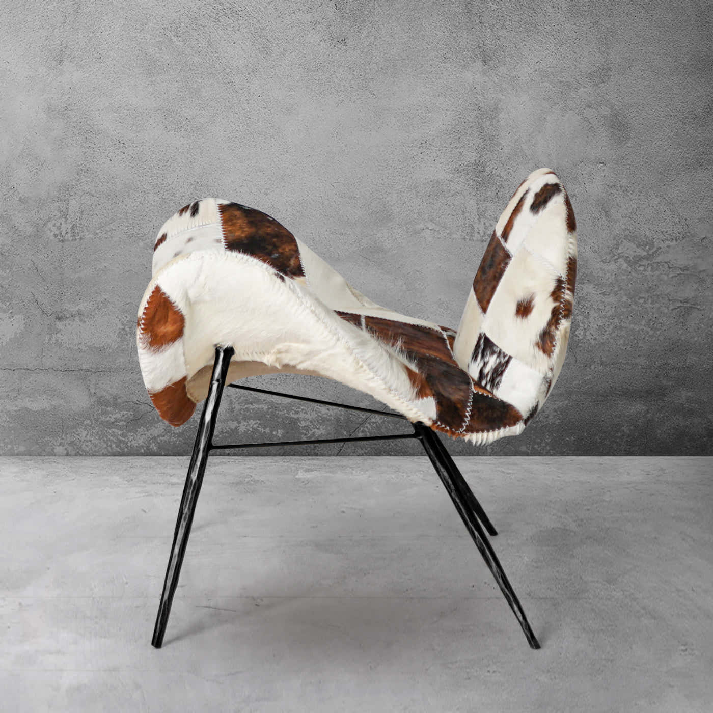 Hand-Forged Metal Milk Coffee Fur Lounge Chair