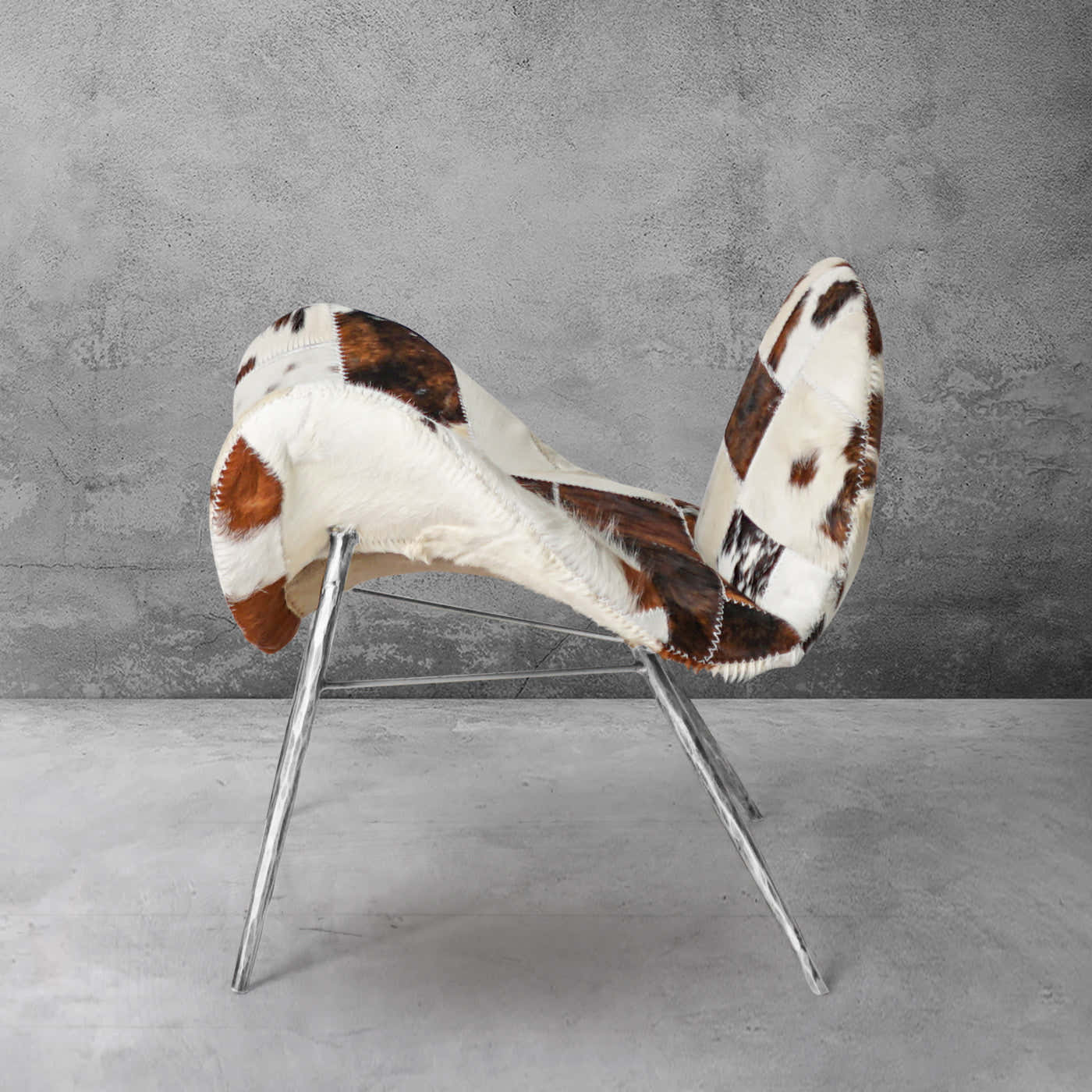 Hand-Forged Metal Milk Coffee Fur Lounge Chair