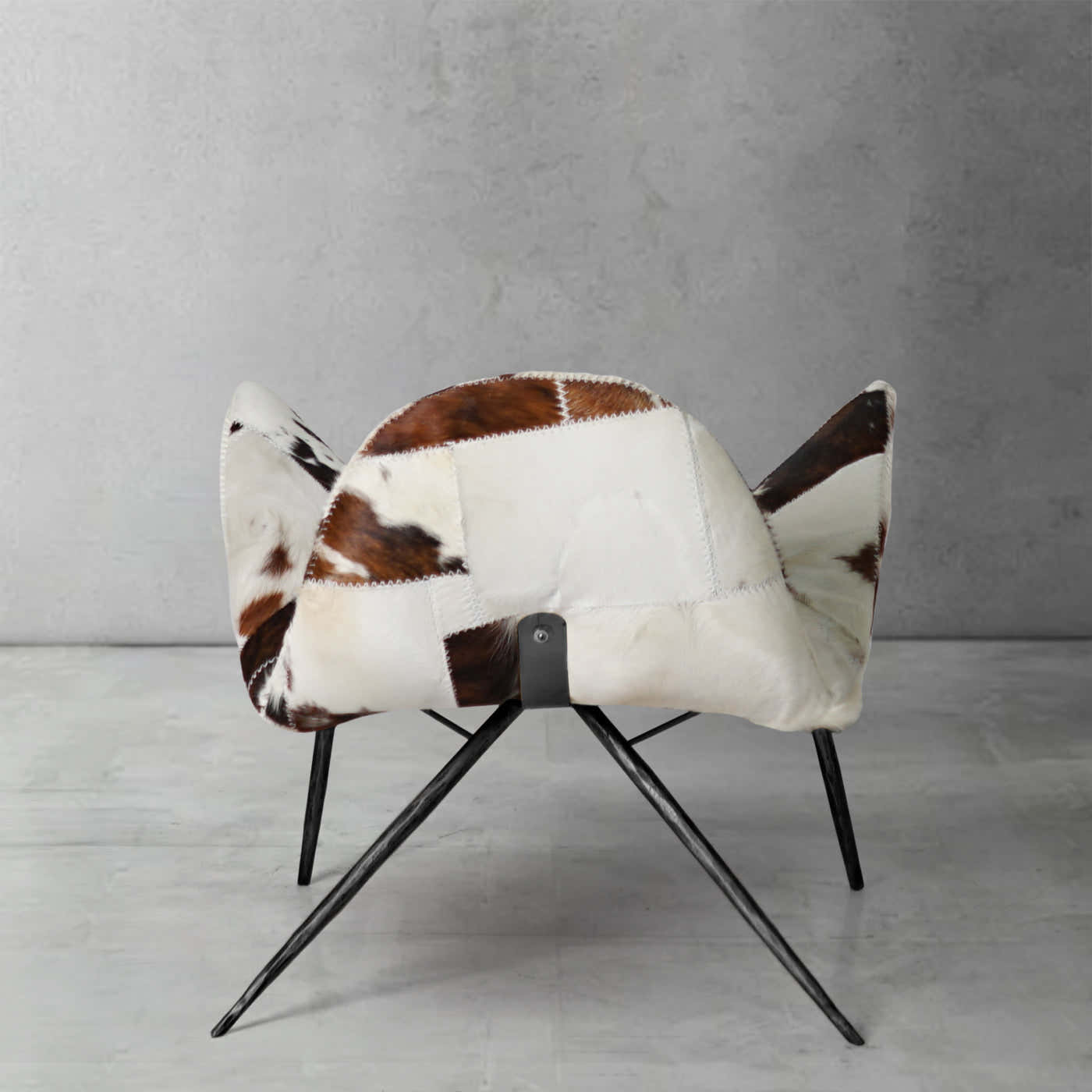 Hand-Forged Metal Milk Coffee Fur Lounge Chair