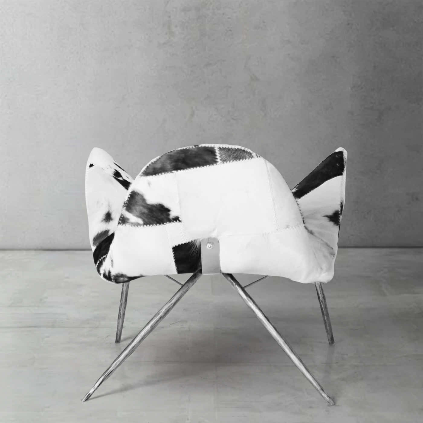 Hand-Forged Metal Milk Coffee Fur Lounge Chair