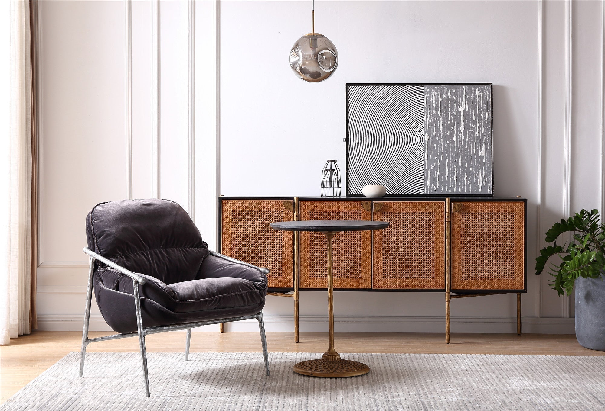 Hand-Forged Metal Brown Leather Accent Chairs