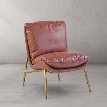 Hand-Forged Metal Vintage Leather Armrest Lounge Chair