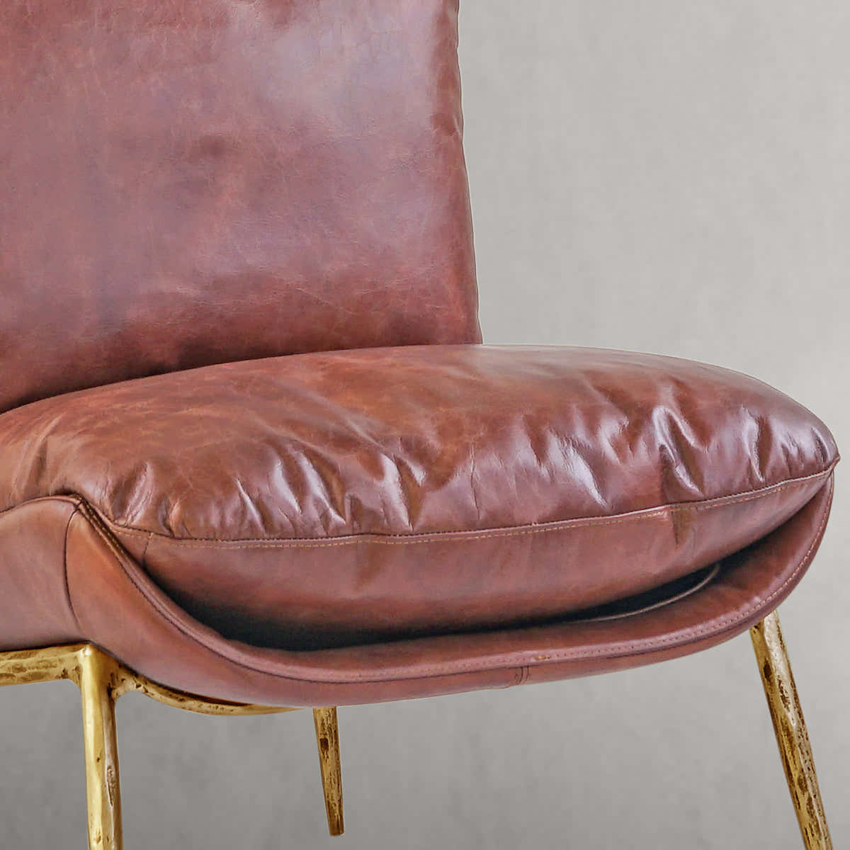 Hand-Forged Metal Vintage Leather Armrest Lounge Chair