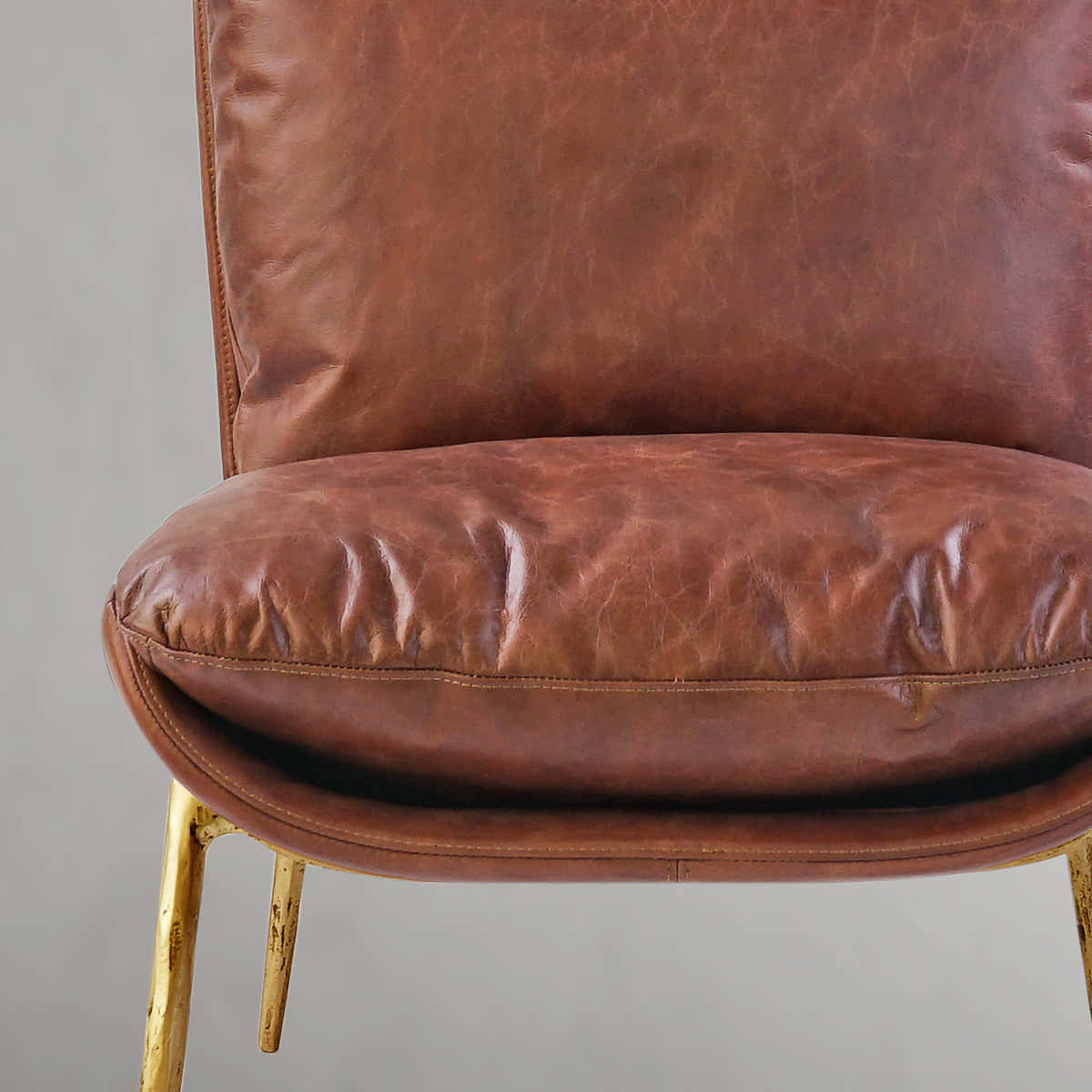 Hand-Forged Metal Vintage Leather Armrest Lounge Chair