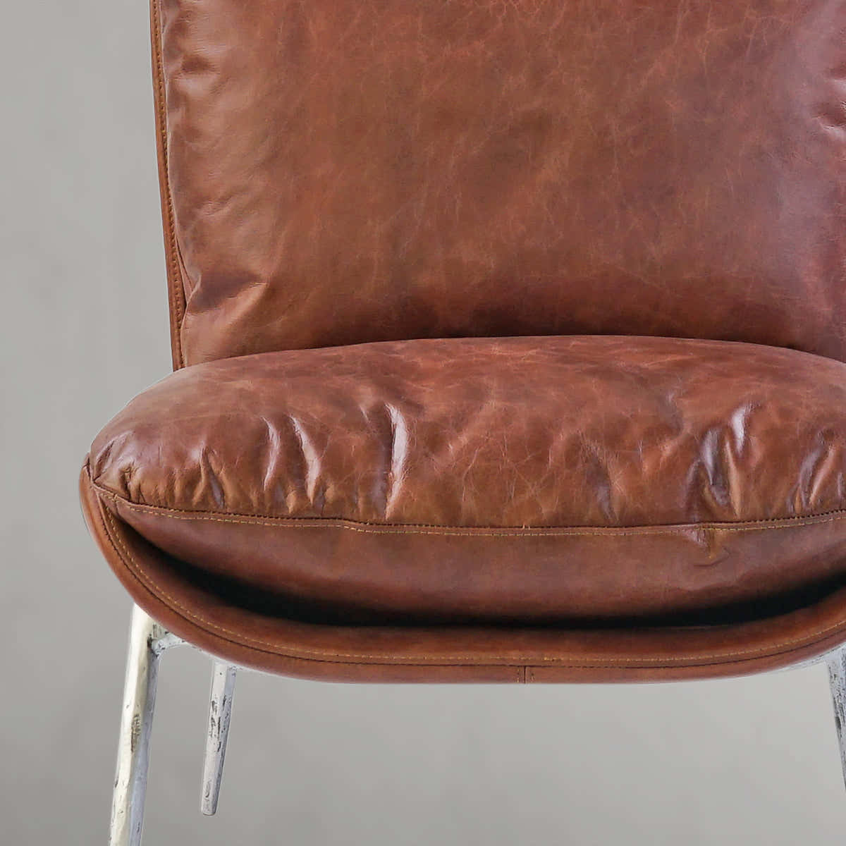Hand-Forged Metal Vintage Leather Armrest Lounge Chair