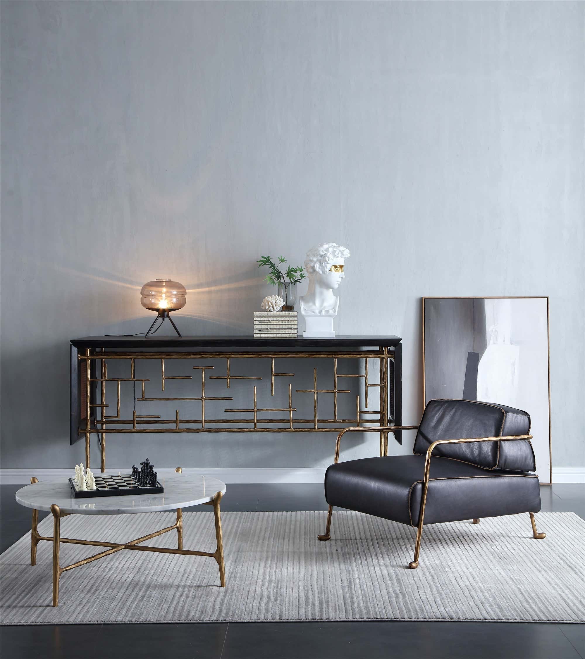 Hand-Forged Metal Metal Frame Rattan Console Table