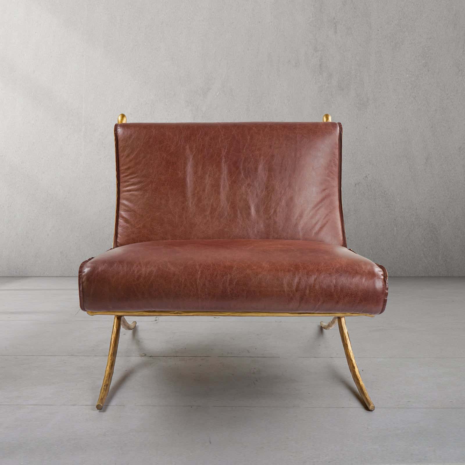 Hand-Forged Metal Vintage Leather Lounge Chair