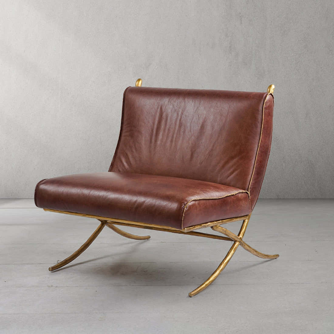 Hand-Forged Metal Vintage Leather Lounge Chair