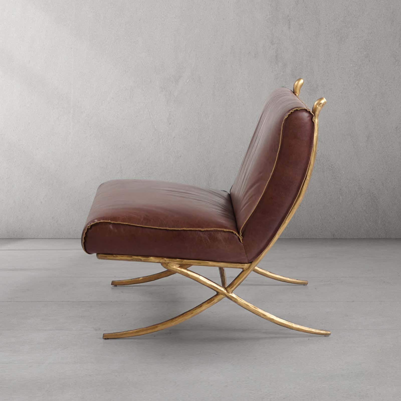 Hand-Forged Metal Vintage Leather Lounge Chair