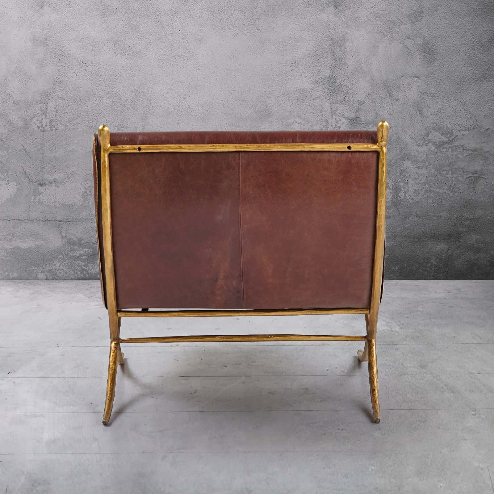 Hand-Forged Metal Vintage Leather Lounge Chair