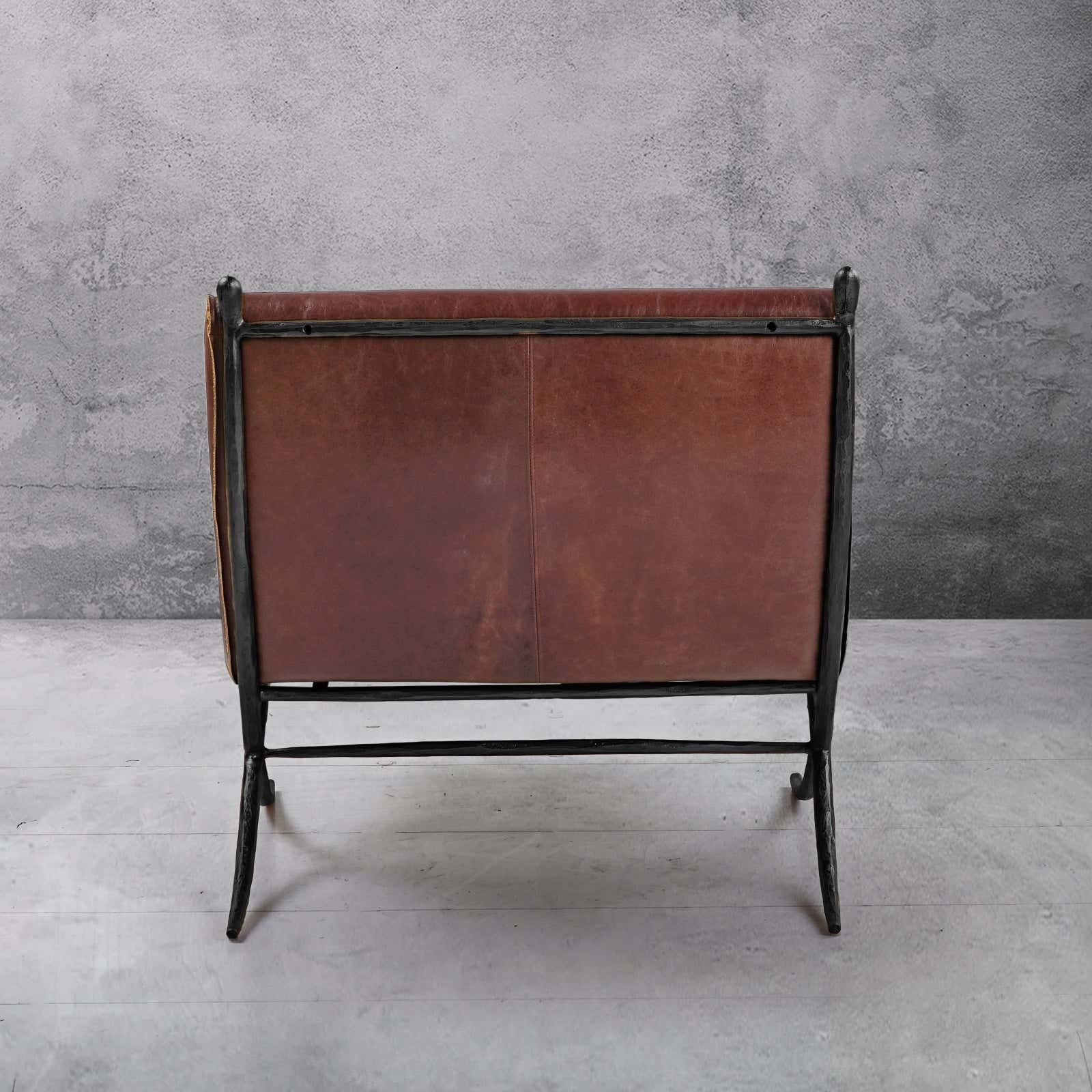 Hand-Forged Metal Vintage Leather Lounge Chair