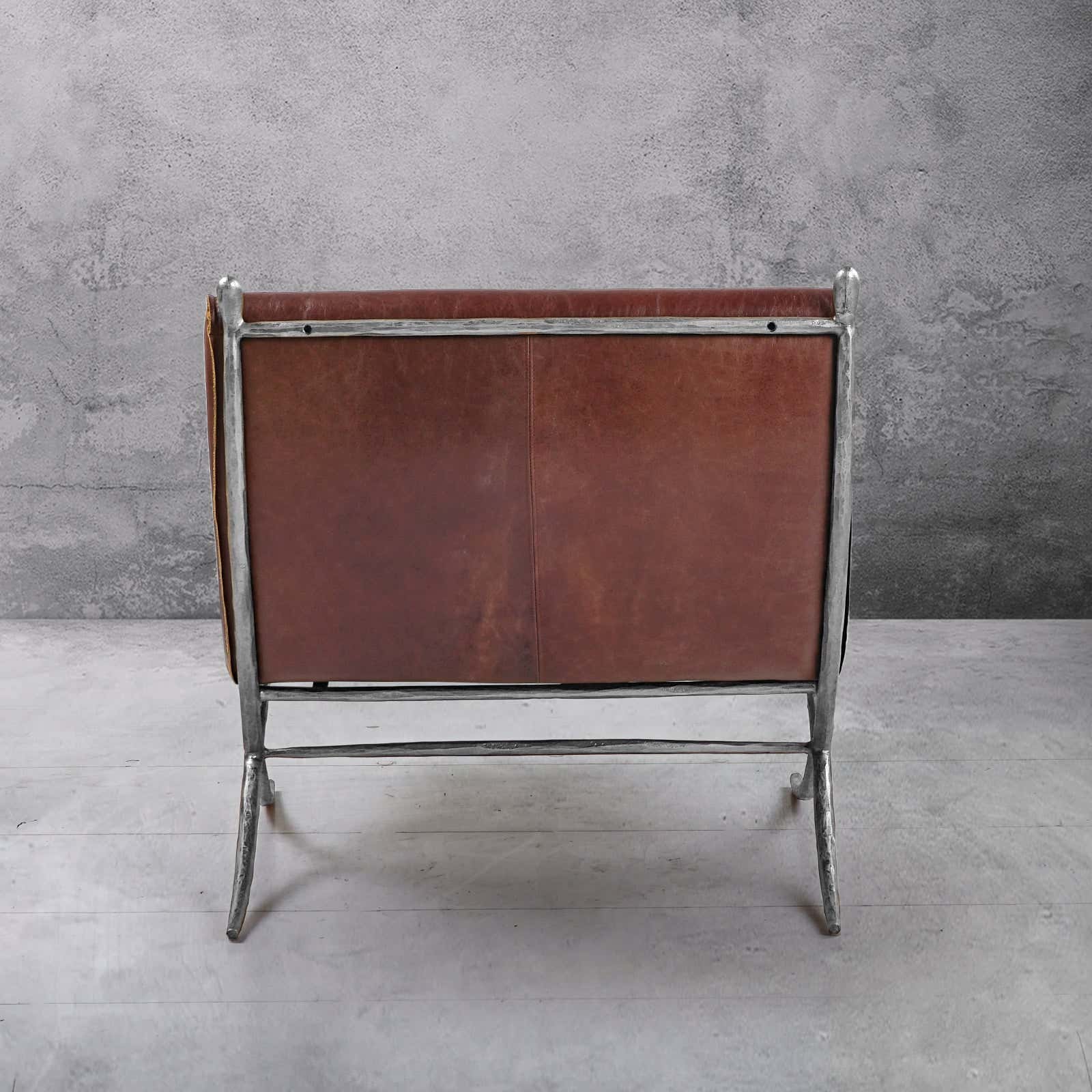 Hand-Forged Metal Vintage Leather Lounge Chair