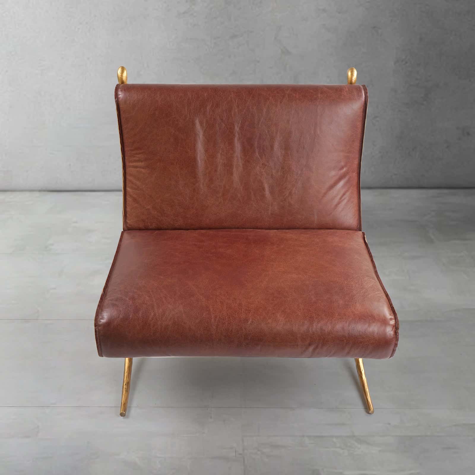Hand-Forged Metal Vintage Leather Lounge Chair