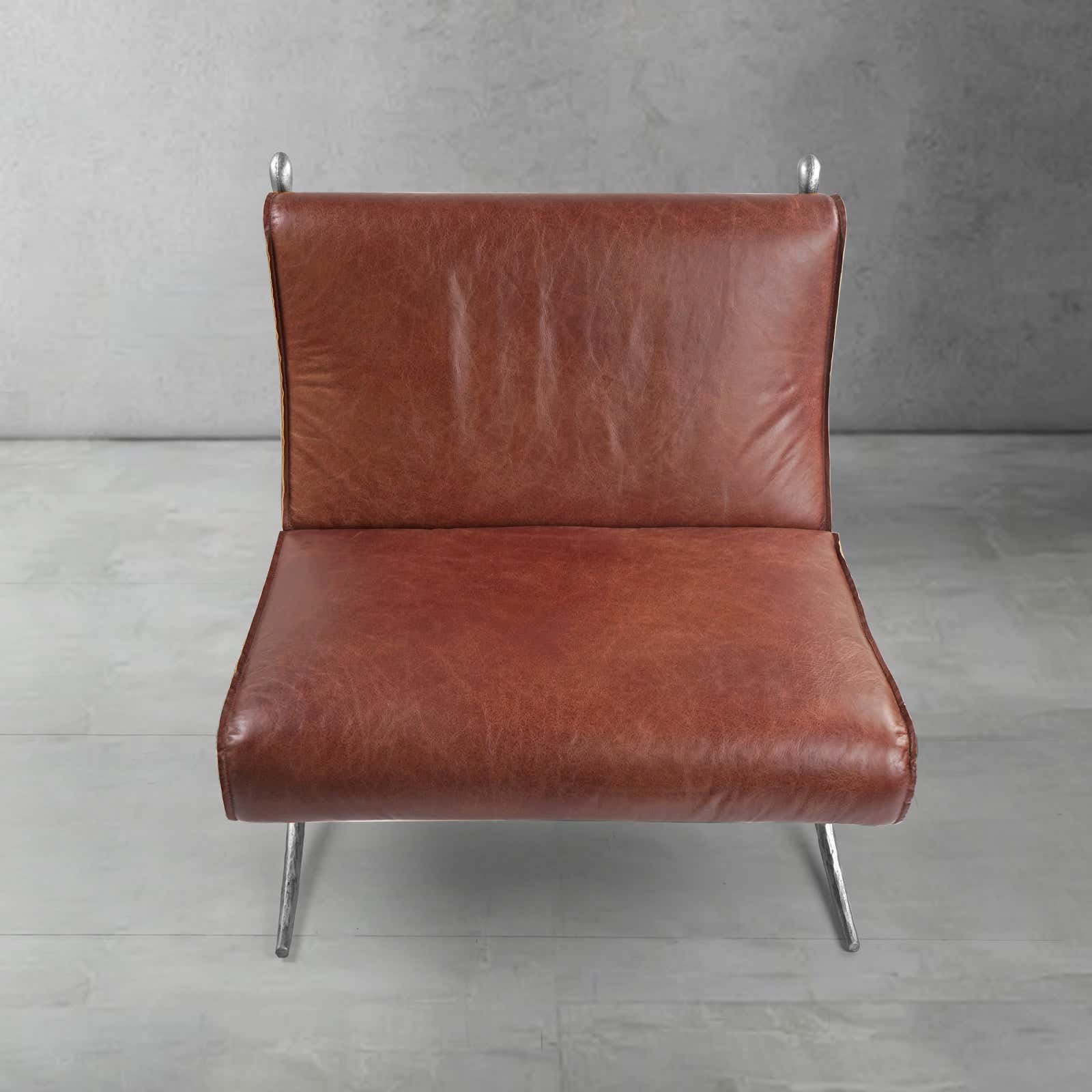 Hand-Forged Metal Vintage Leather Lounge Chair