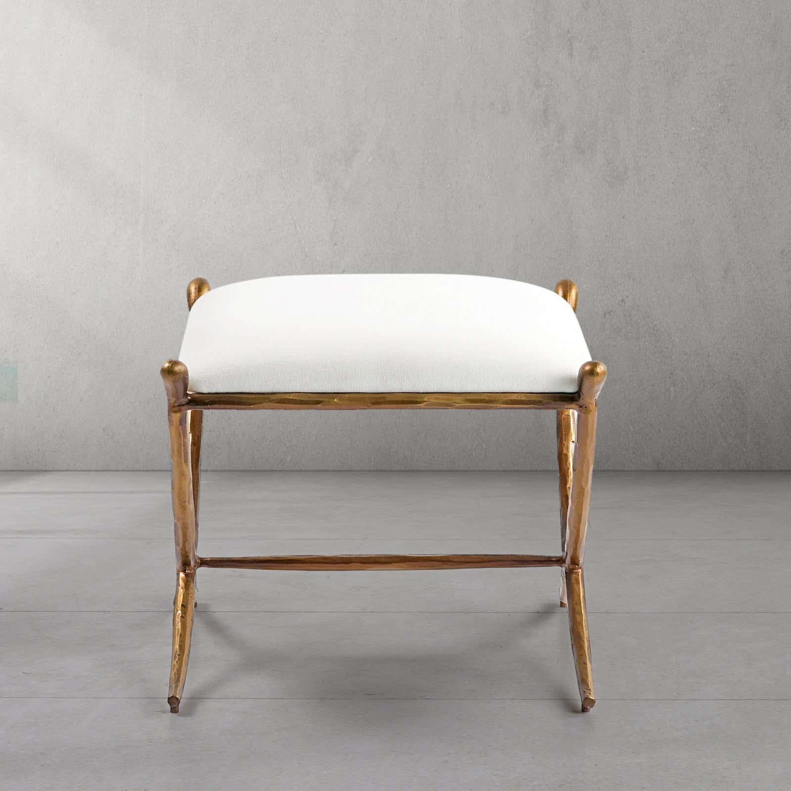Hand-Forged Metal Horn Fabric Base Stool