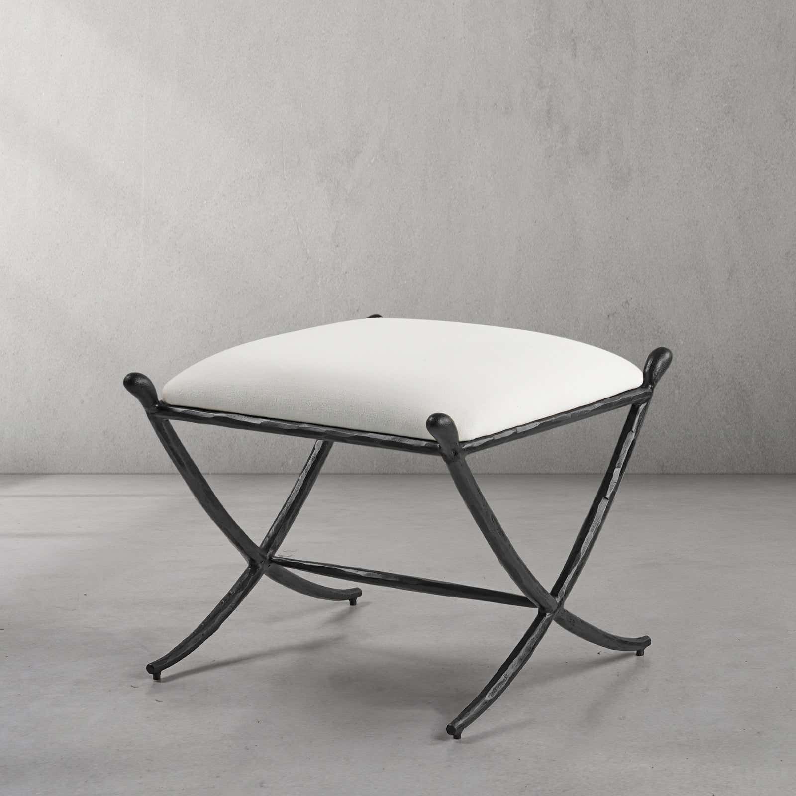 Hand-Forged Metal Horn Fabric Base Stool