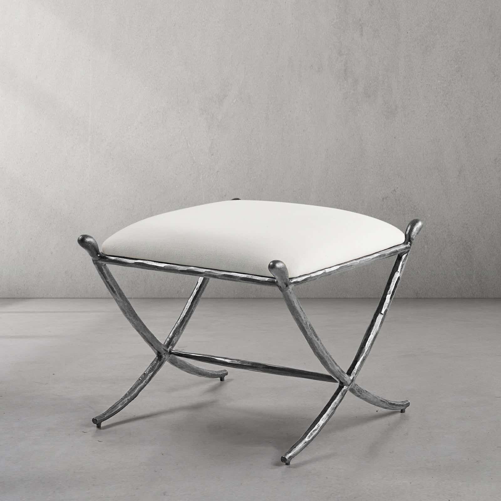 Hand-Forged Metal Horn Fabric Base Stool