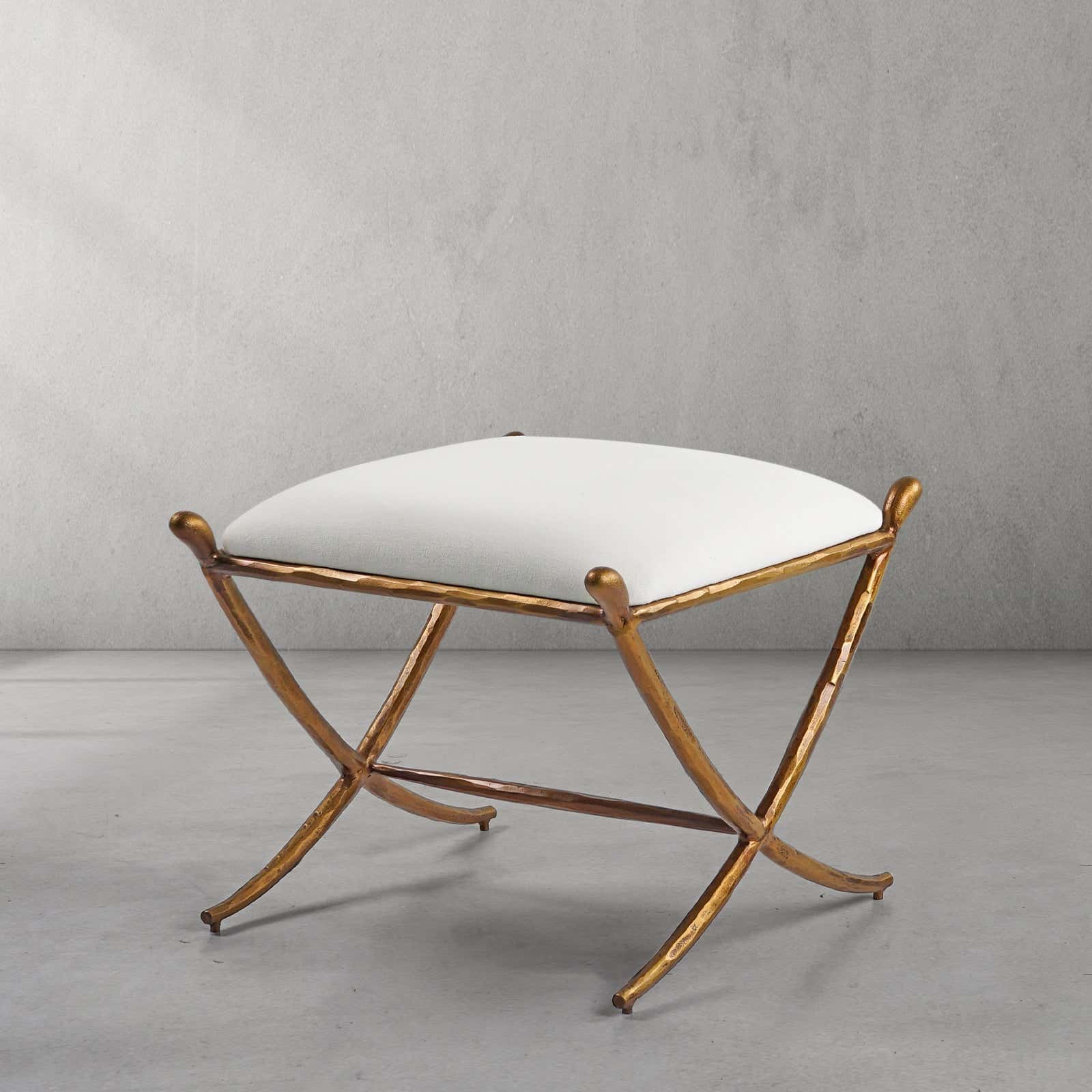 Hand-Forged Metal Horn Fabric Base Stool