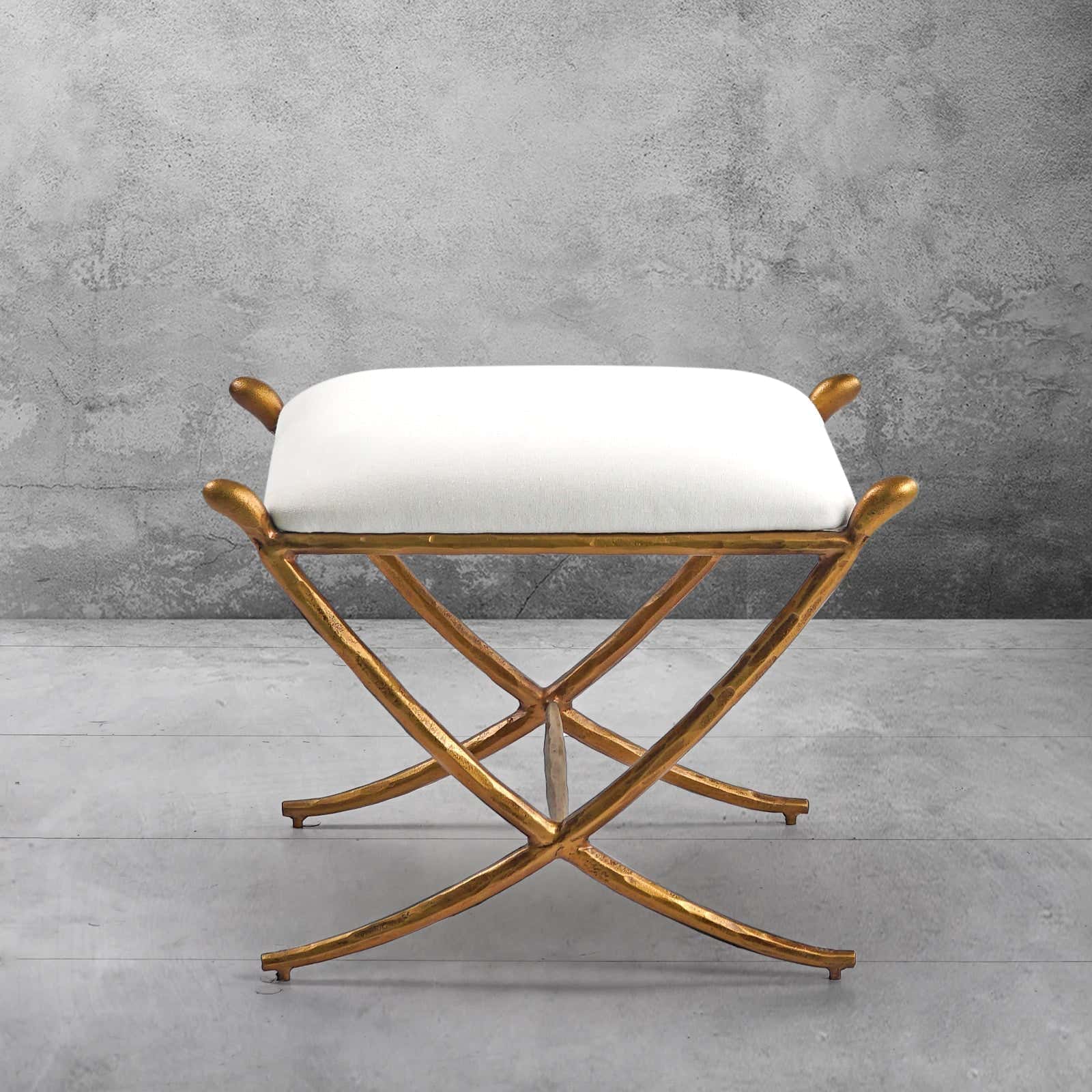 Hand-Forged Metal Horn Fabric Base Stool