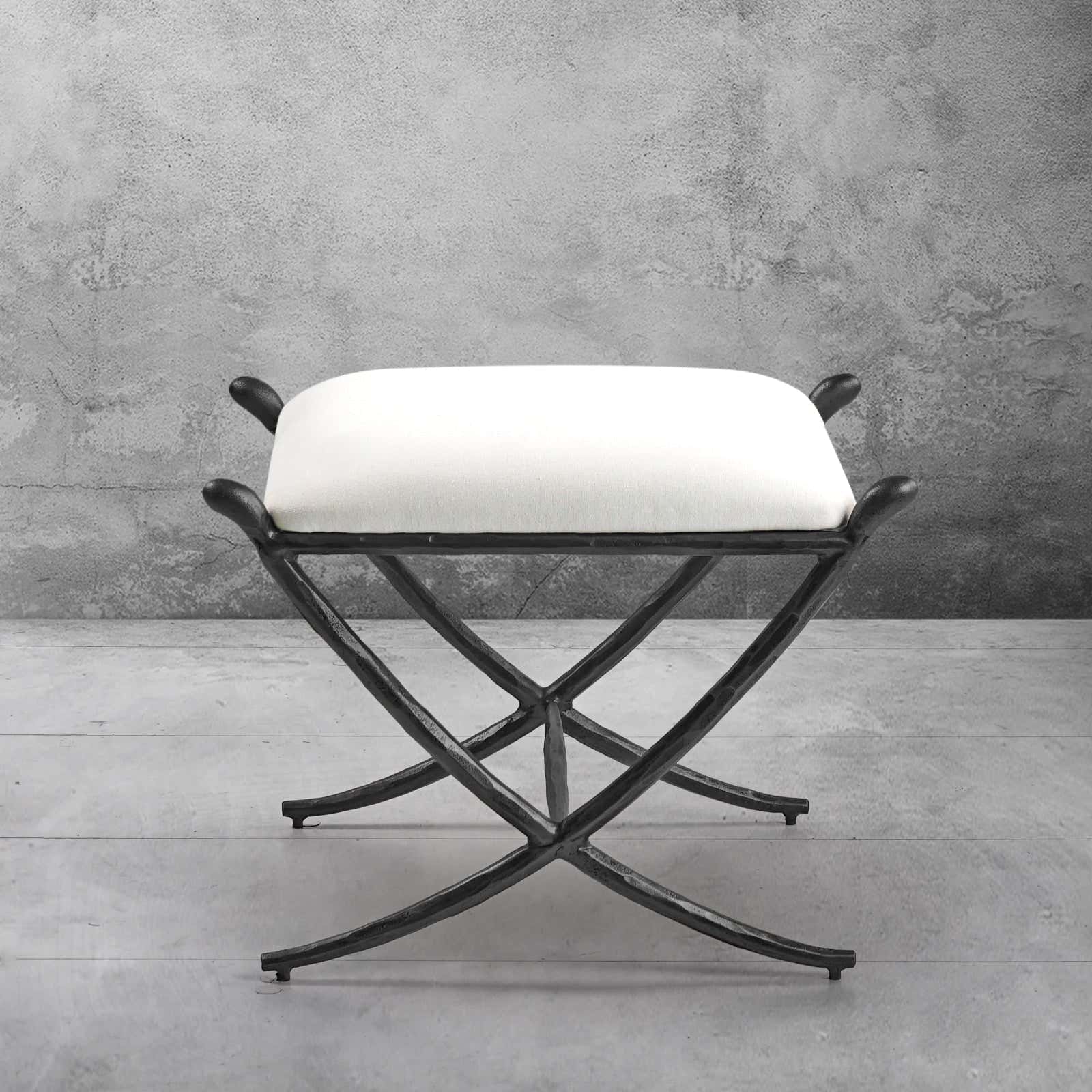 Hand-Forged Metal Horn Fabric Base Stool