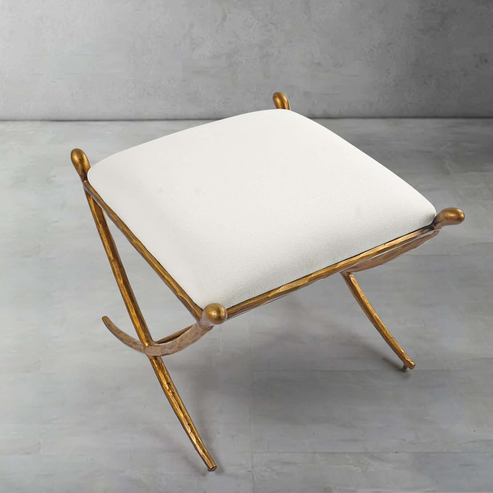 Hand-Forged Metal Horn Fabric Base Stool