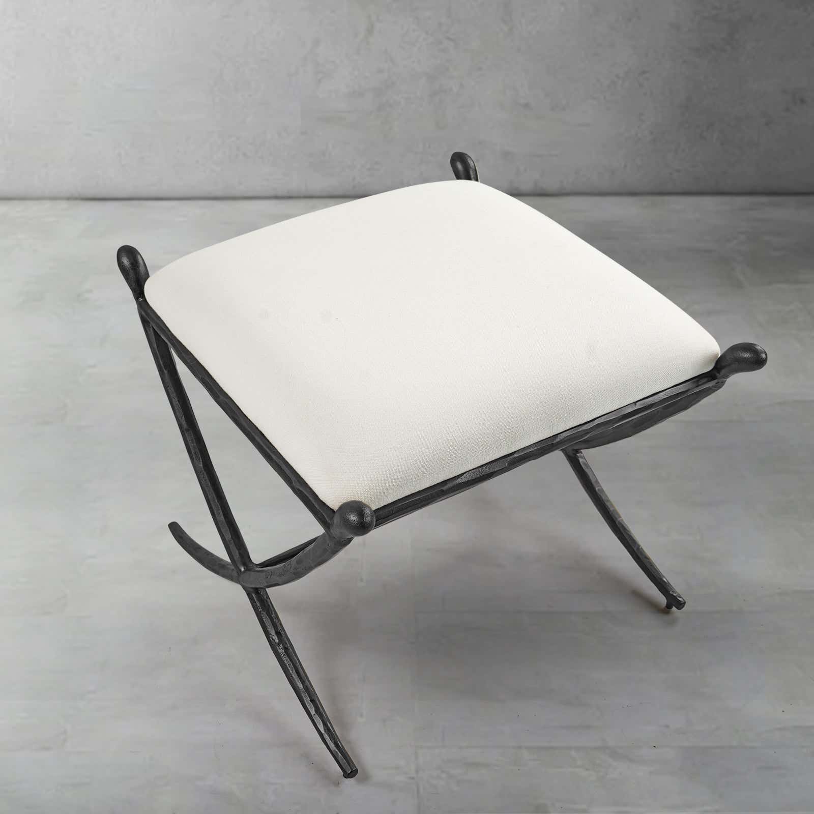 Hand-Forged Metal Horn Fabric Base Stool