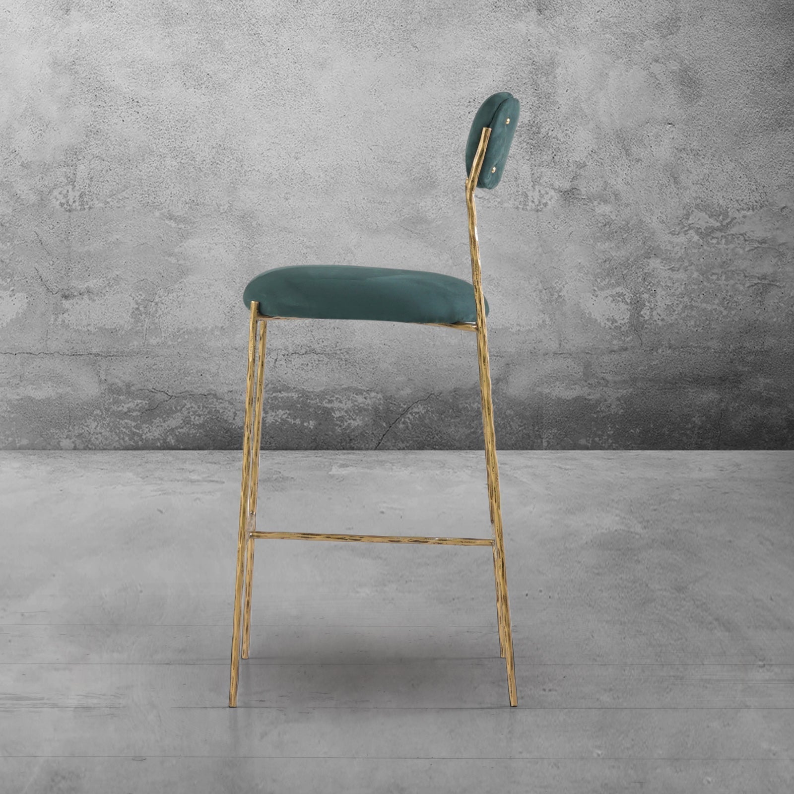 Hand-Forged Metal Green Fabric Bar Stool