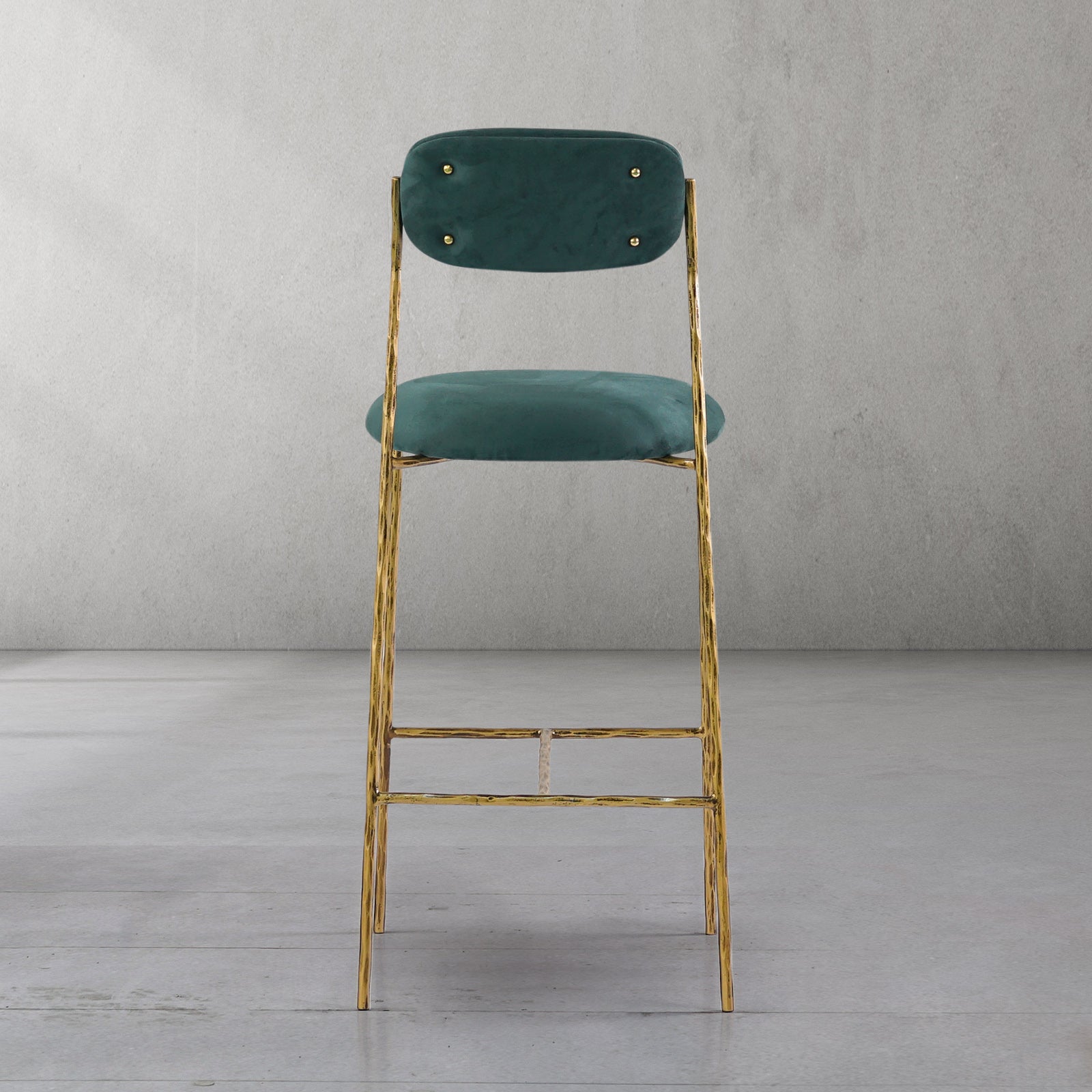 Hand-Forged Metal Green Fabric Bar Stool