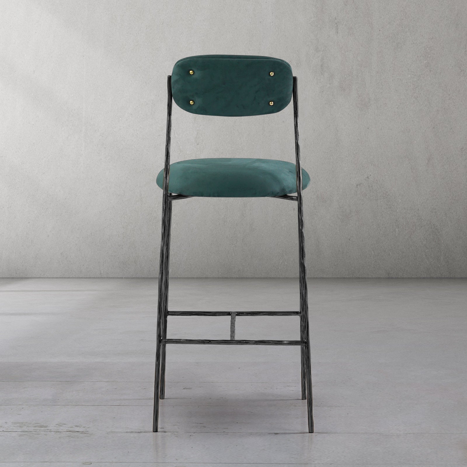 Hand-Forged Metal Green Fabric Bar Stool