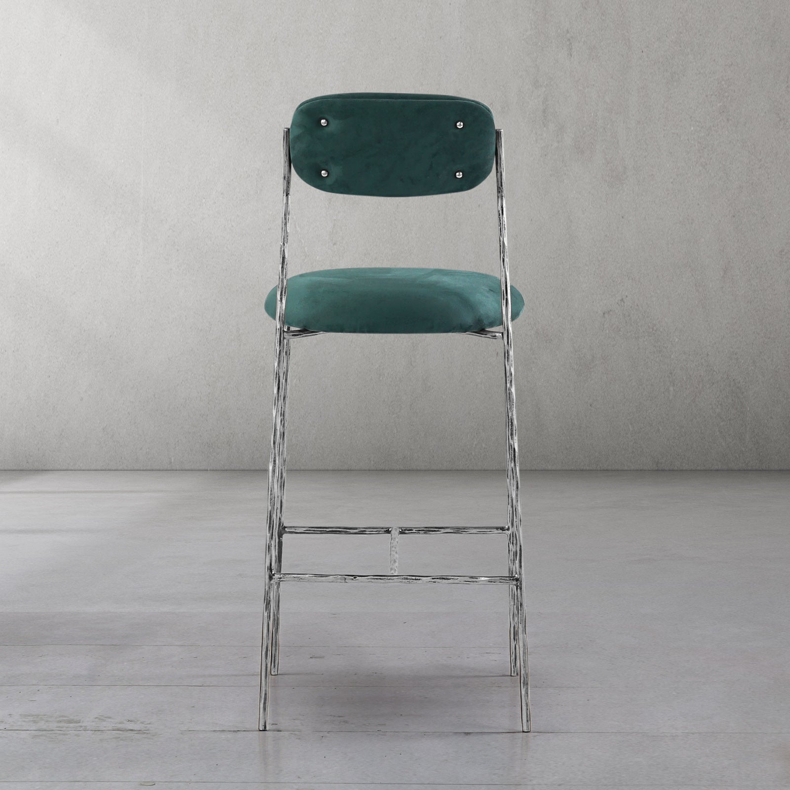 Hand-Forged Metal Green Fabric Bar Stool