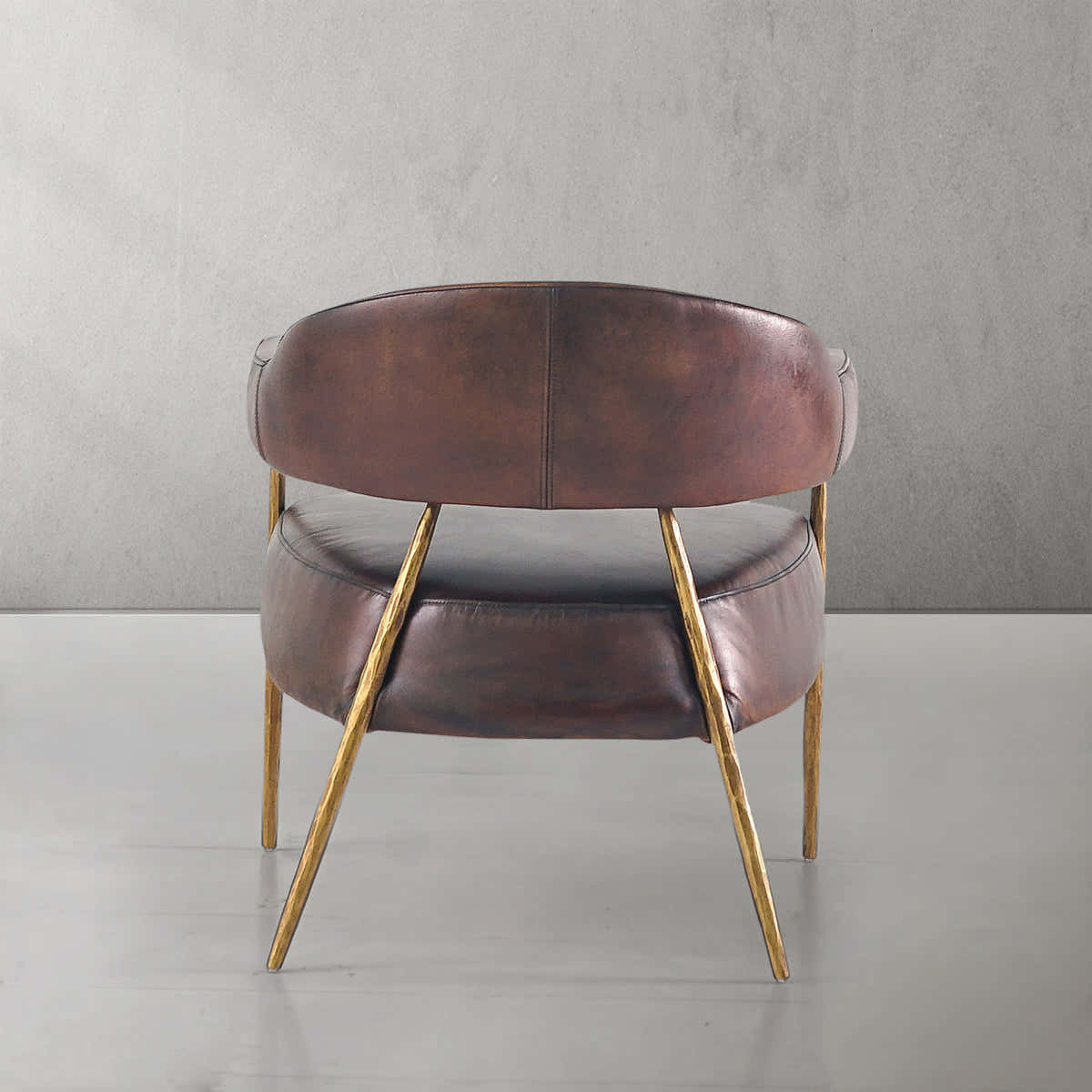 Hand-Forged Metal Brown Leather Lounge Armchair
