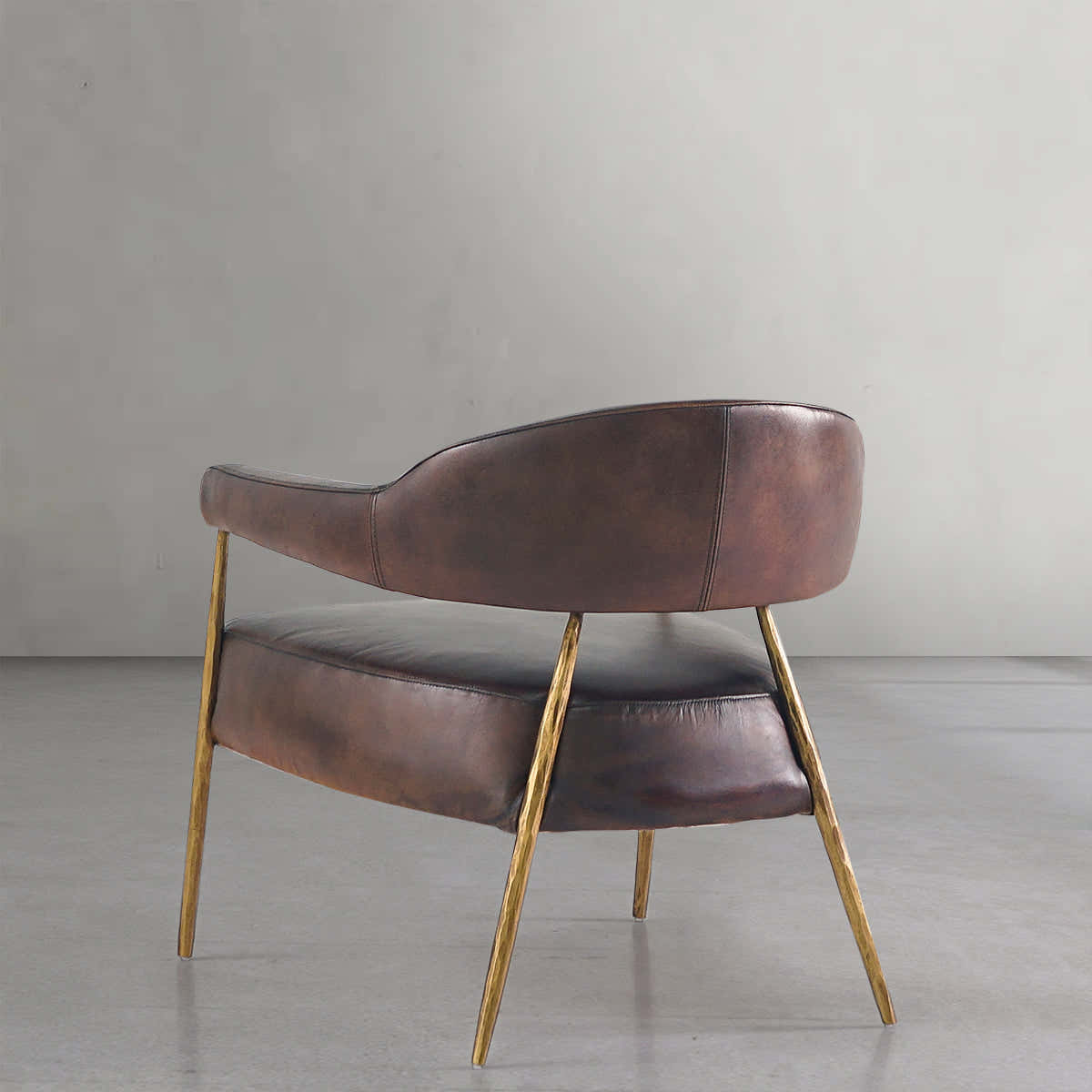 Hand-Forged Metal Brown Leather Lounge Armchair