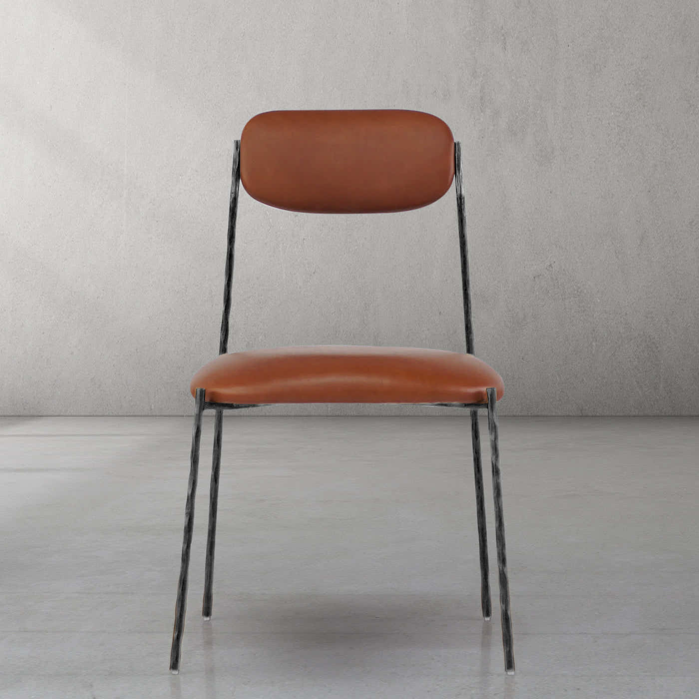 Hand-Forged Metal Genuine Leather Dining Chair