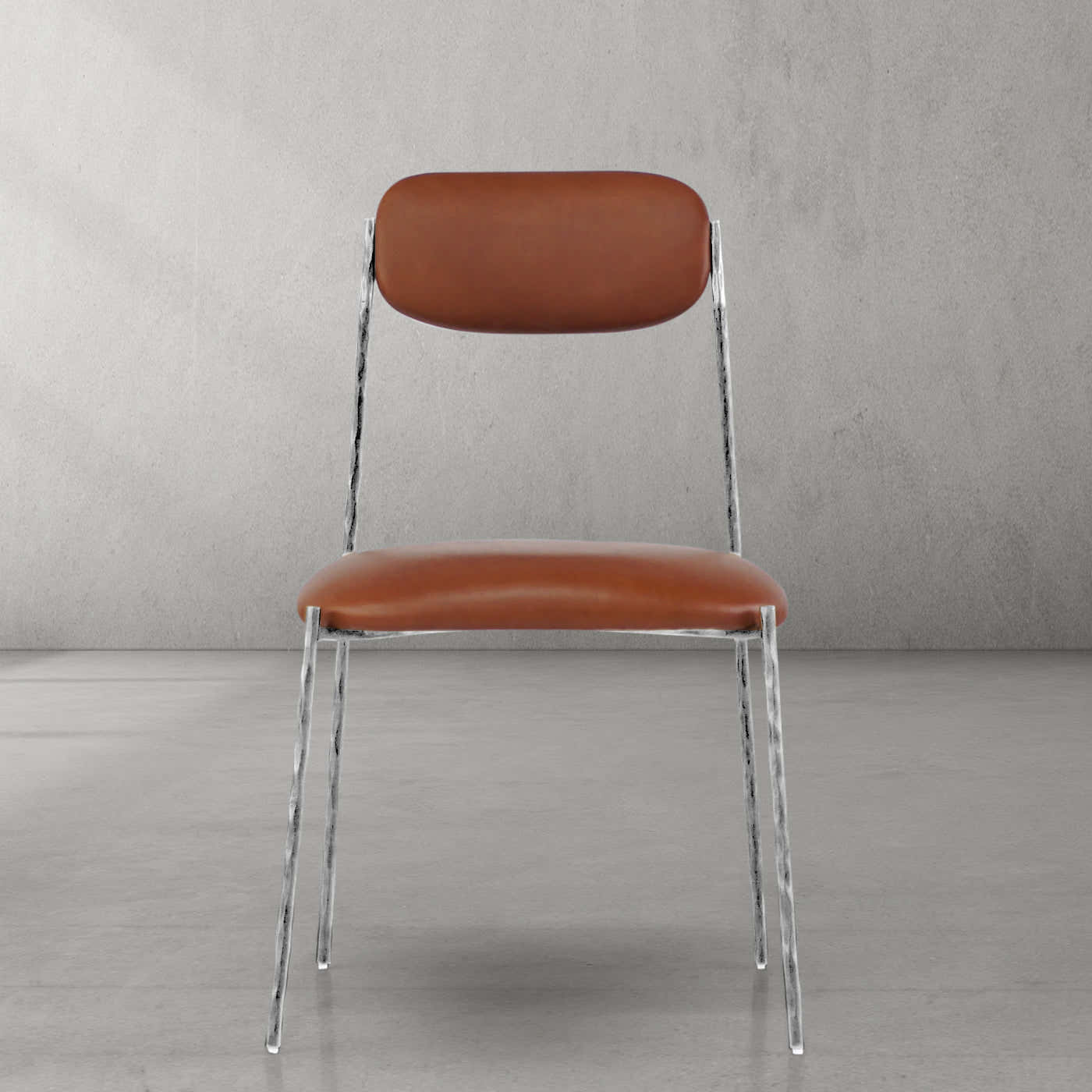 Hand-Forged Metal Genuine Leather Dining Chair