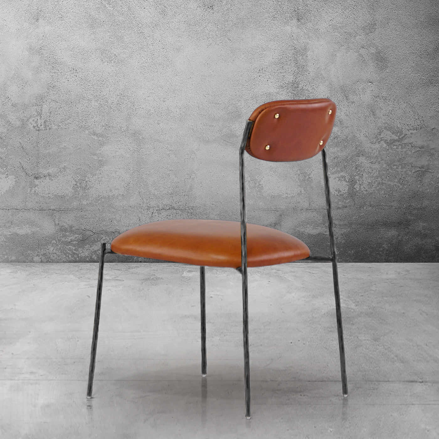 Hand-Forged Metal Genuine Leather Dining Chair