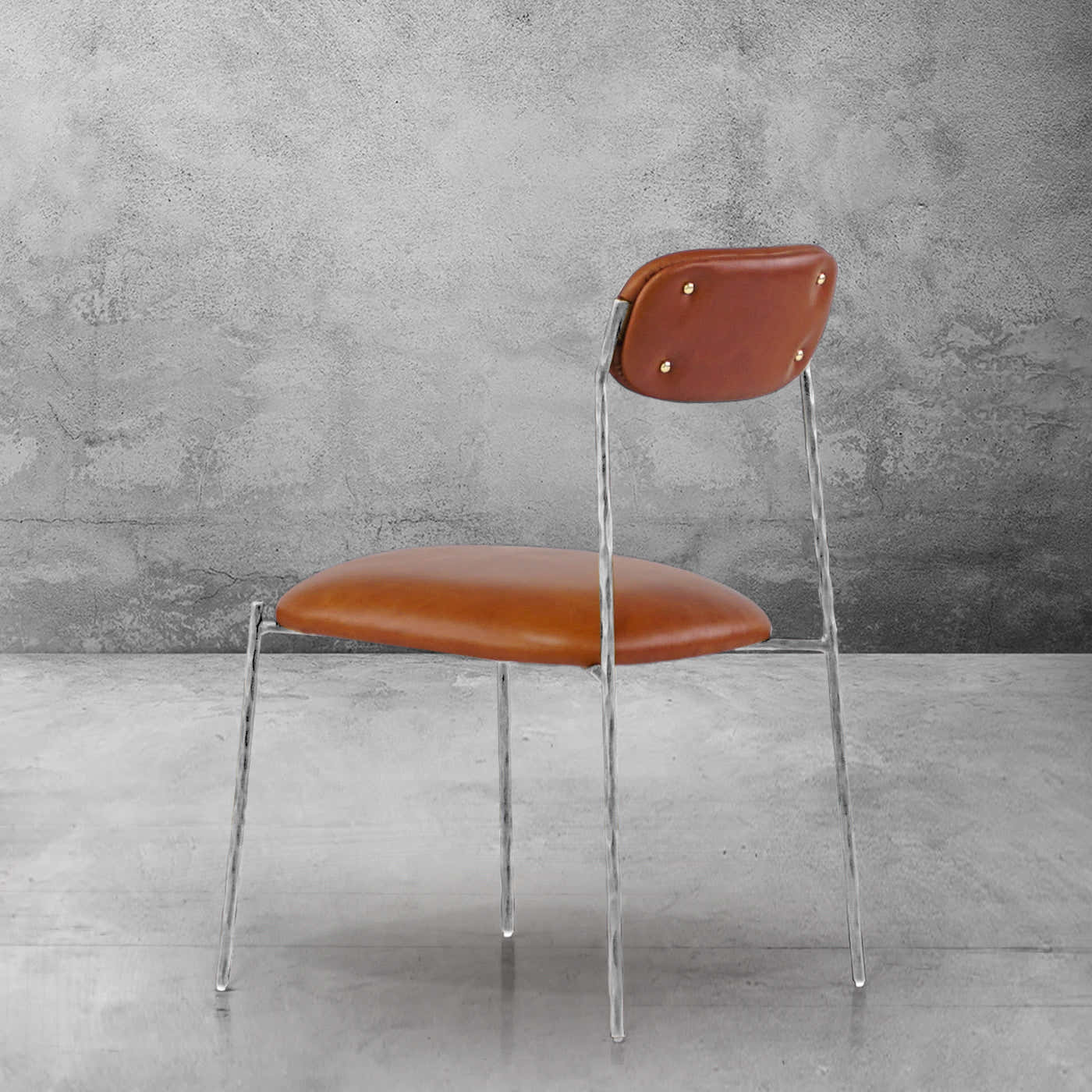 Hand-Forged Metal Genuine Leather Dining Chair