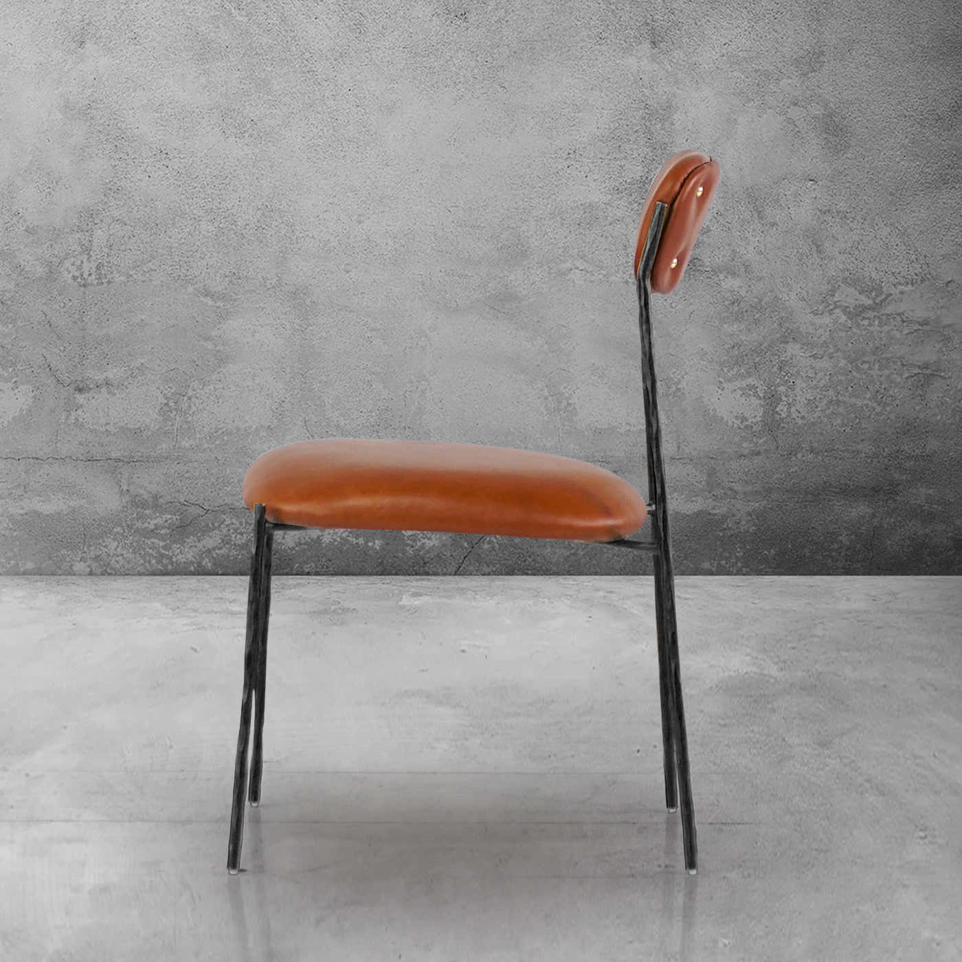 Hand-Forged Metal Genuine Leather Dining Chair